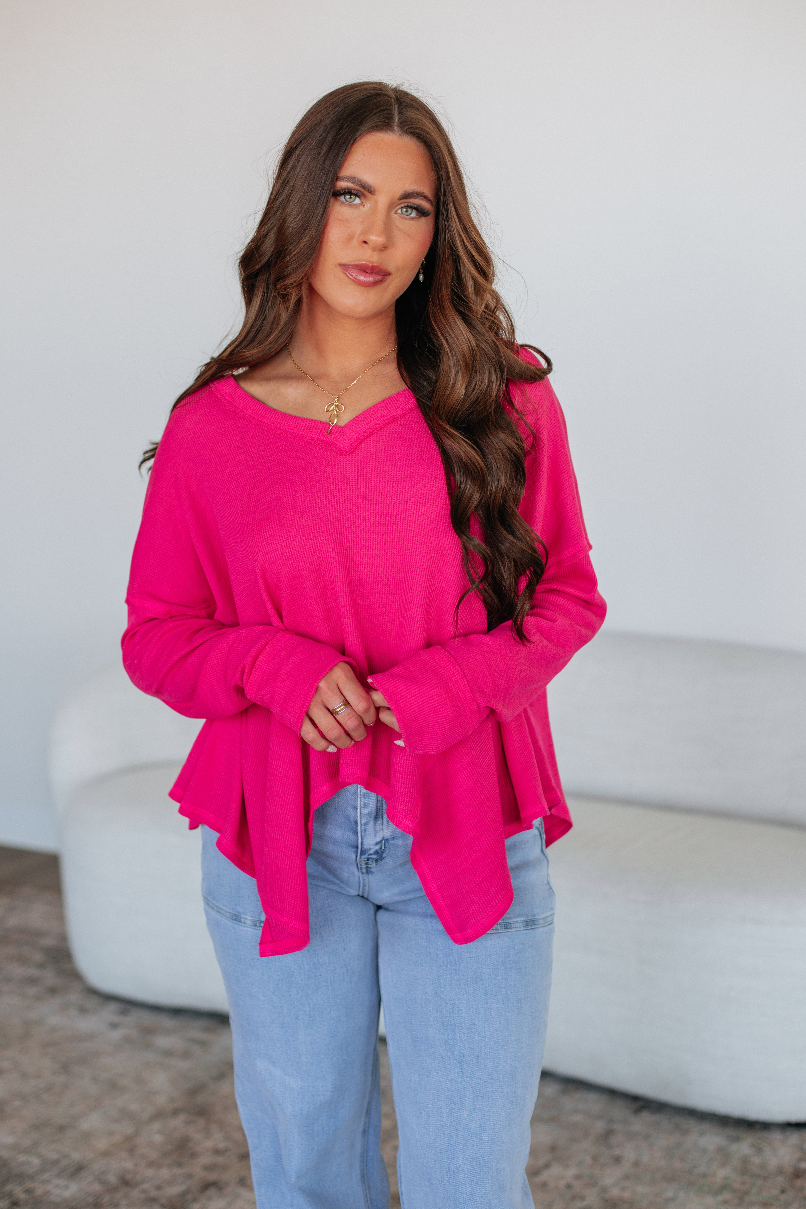 Matson Oversized Top in Fuchsia - Trendy Loose Fit Blouse for Women | Perfect for Casual Outings, Layering & Boho Style