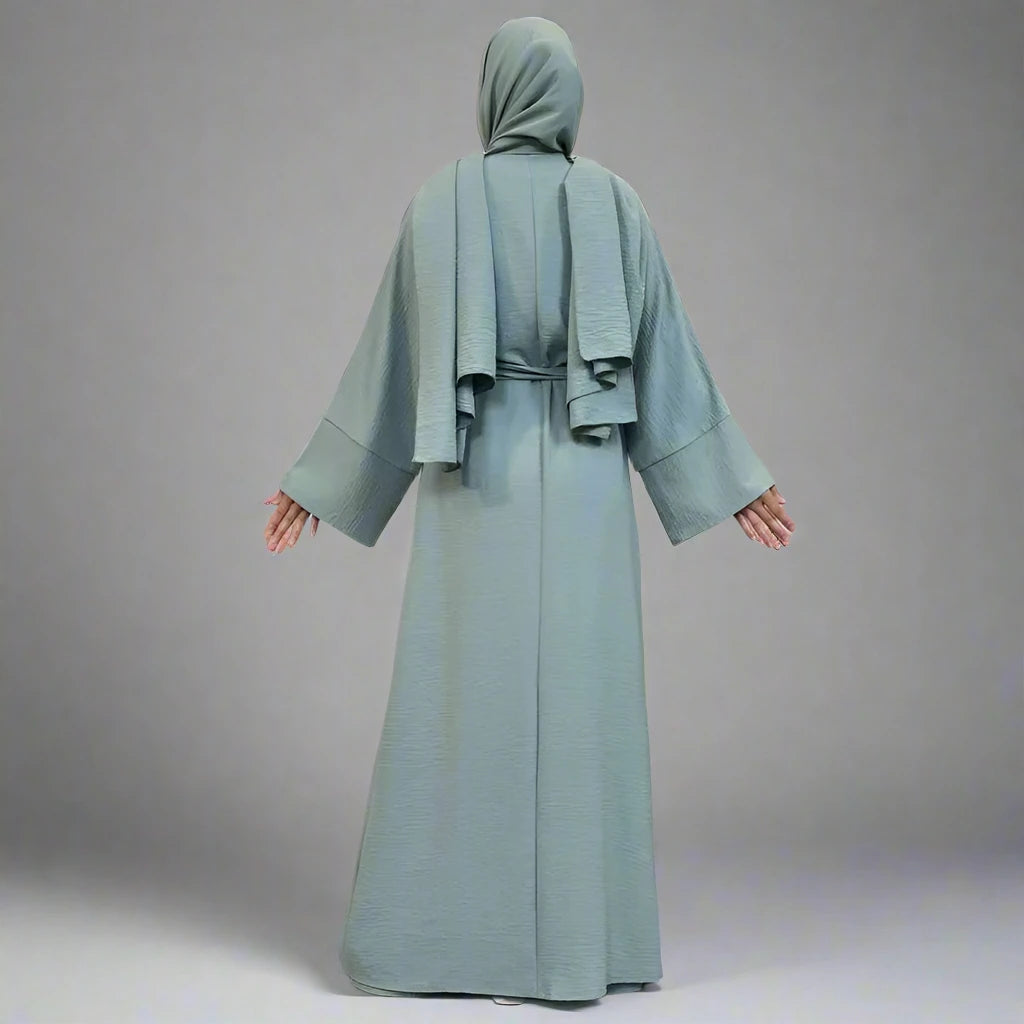 2-Piece Wrinkle-Free Abaya Dress Set - Open Abaya with Sleeveless Inner Dress for Muslim Women | Modest Prayer & Everyday Wear