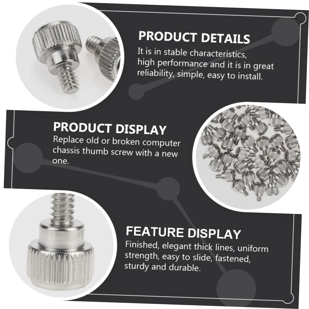100pcs Silver Thumb Screw Knurled Thumbscrew for PC Case - Durable Computer Accessory for Easy Assembly | Perfect for DIY PC Builds, Server Racks & Electronics Projects