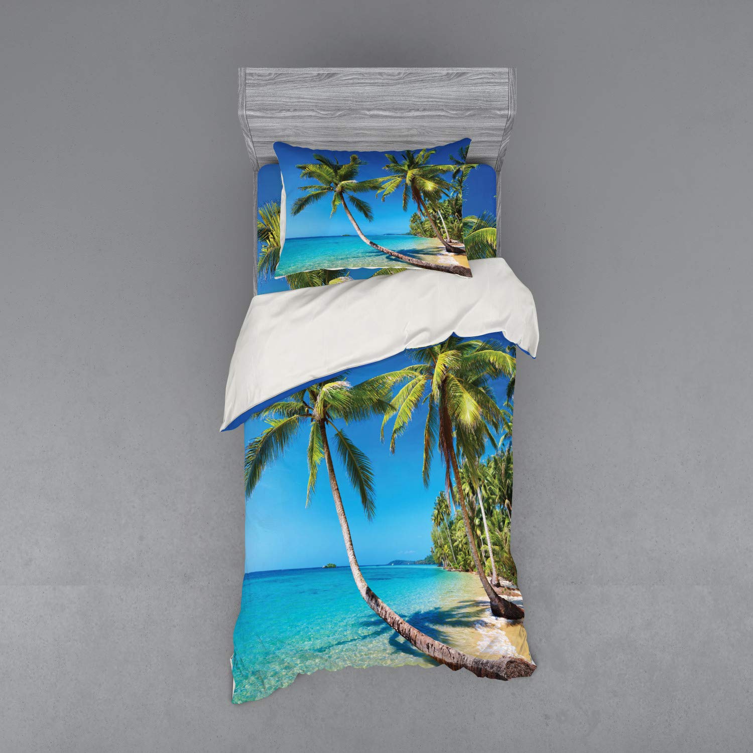 Ambesonne Ocean Duvet Cover Set 3-Piece - Twin Size Blue Green Pale Brown | Thailand Kood Island Inspired Asian Travel Theme Bedding | Perfect for Beach House, Vacation Rental & Tropical Bedroom Decor