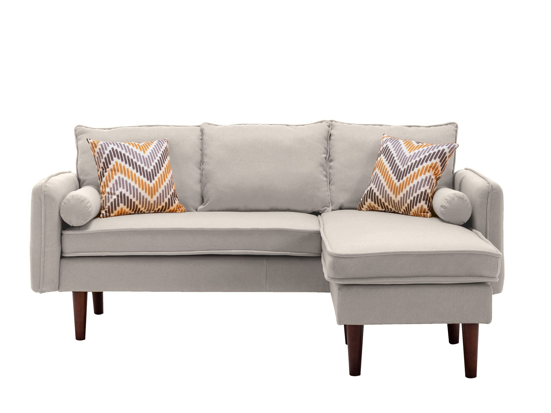 Lilola Home Mia Beige Sectional Sofa with Chaise Lounge, USB Charging Ports & Throw Pillows - Modern Living Room Furniture for Small Spaces & Family Gatherings