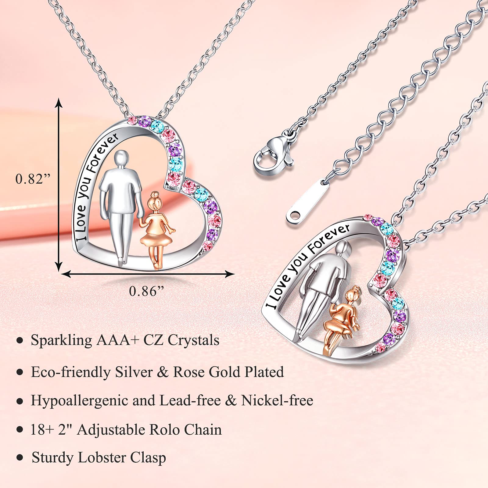 Forever Love Heart Pendant Necklace - Meaningful Gift from Dad to Daughter for Christmas, Valentine's Day & Birthday | Perfect Jewelry Present for Teen Girls & Women | Ideal for Special Occasions, Everyday Wear & Heartfelt Moments