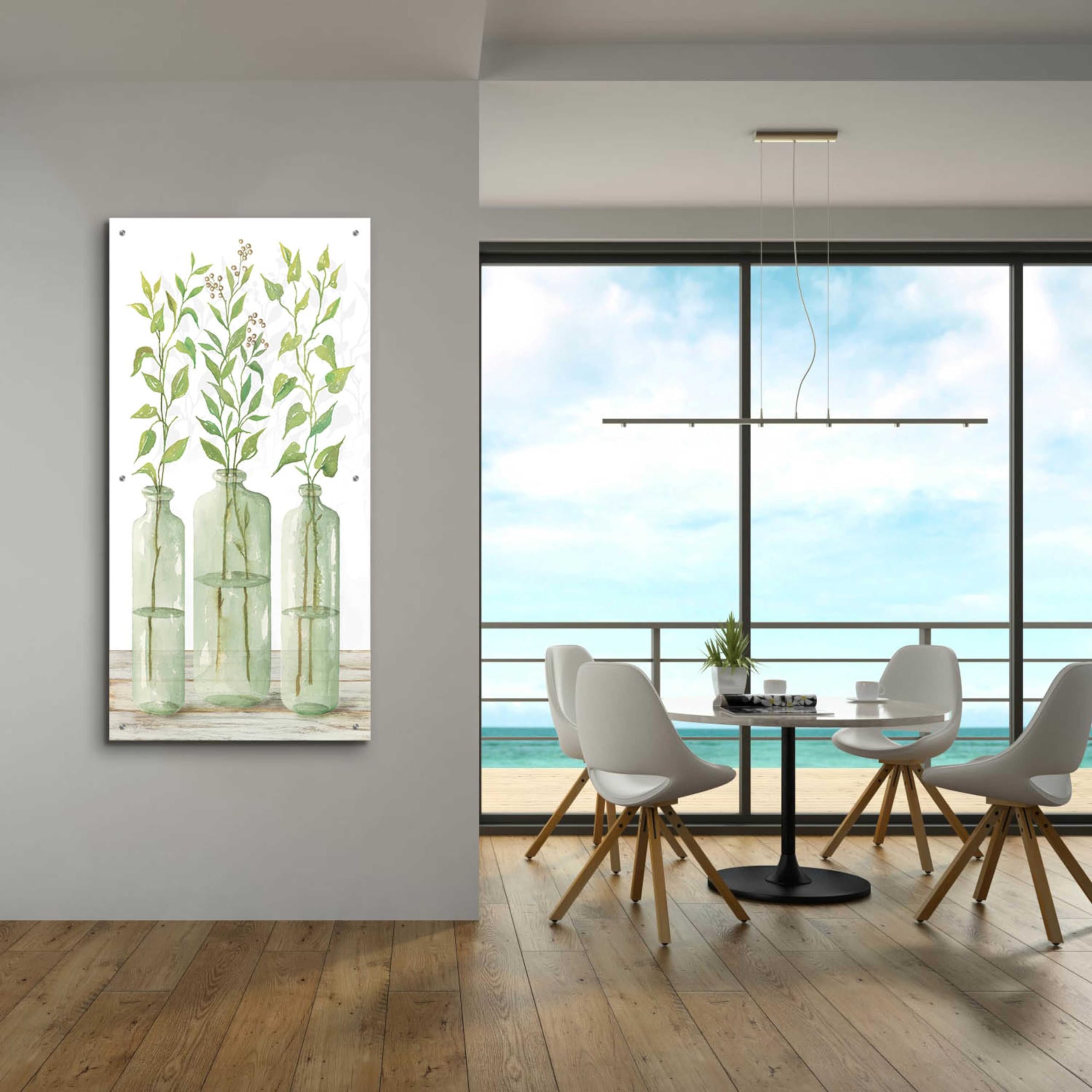 Epic Art 'Simple Leaves in Jar II' by Cindy Jacobs - 24x48 Inch Acrylic Glass Wall Decor - Modern Botanical Painting for Living Room, Bedroom & Office Decor