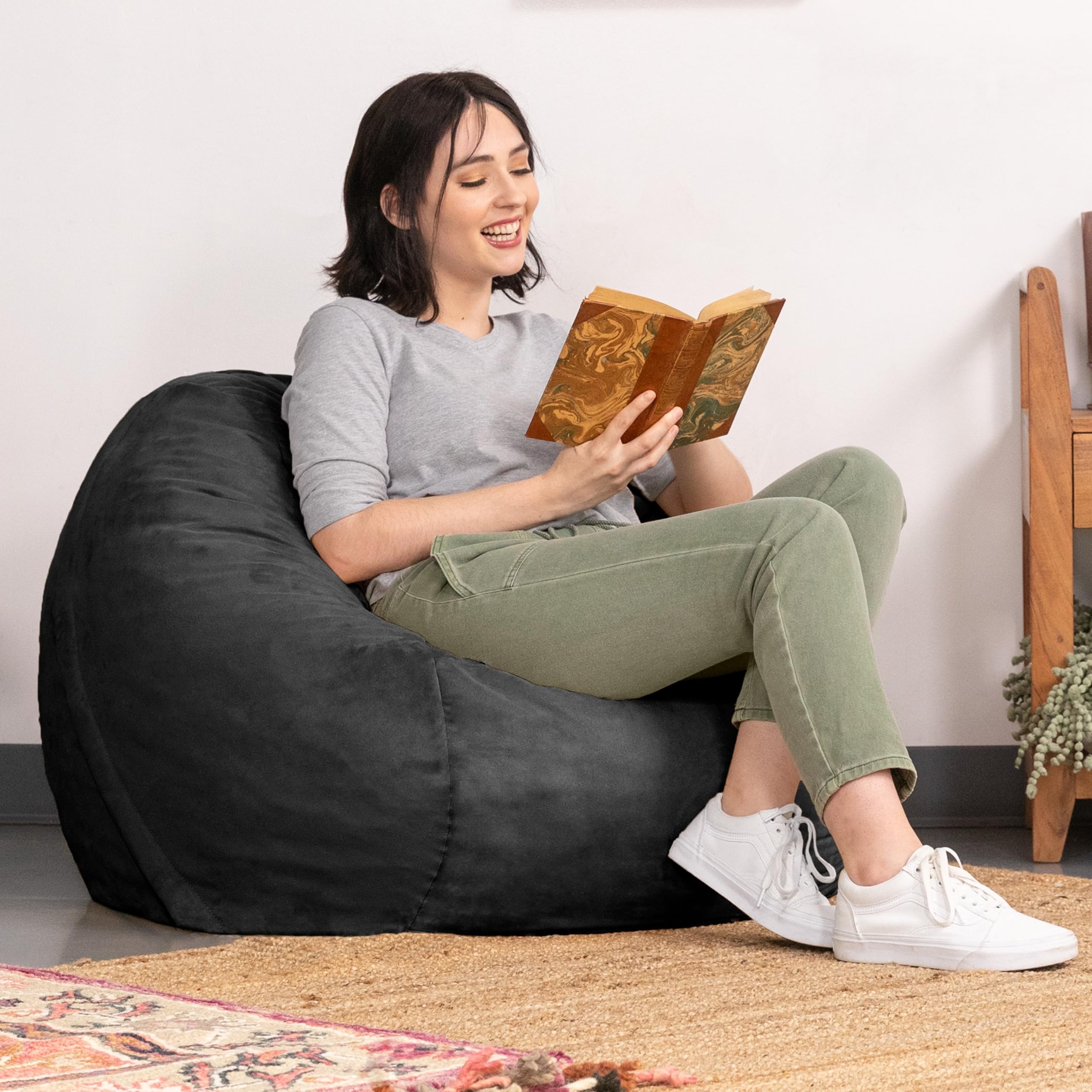 Jaxx Saxx 3 Foot Black Bean Bag Chair with Removable Cover - Perfect for Living Room, Bedroom, Dorm & Game Room Relaxation