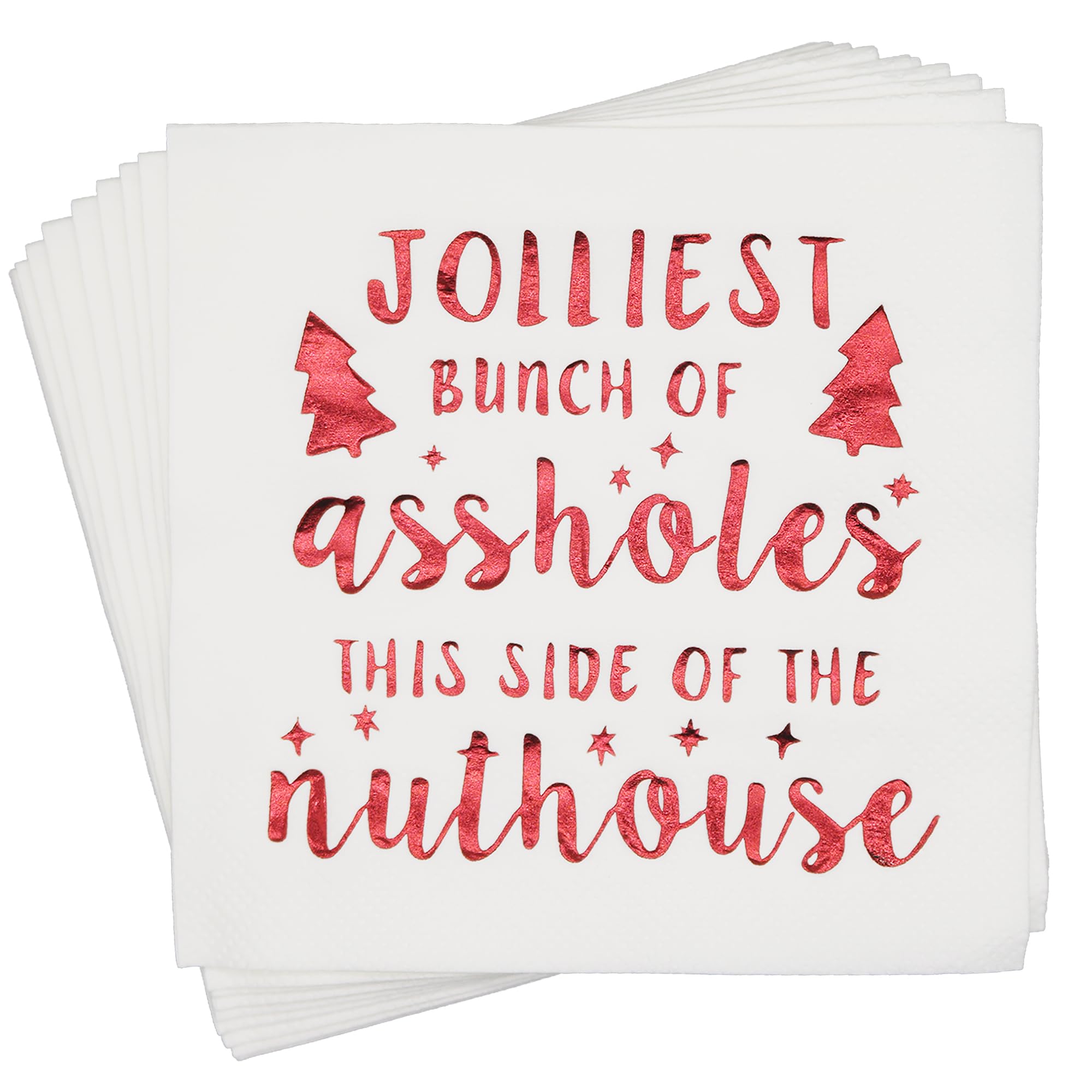 Jolliest Bunch of A-Holes Christmas Napkins - 50-Pack Red Foil 5x5 Inch Holiday Party Napkins | National Lampoon's Christmas Vacation Themed Decor | Perfect for Xmas Parties, Family Gatherings & Festive Decorations
