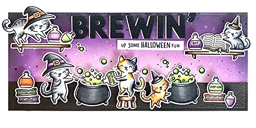 Lawn Fawn Purrfectly Wicked 3”x4” Clear Stamp Set & Coordinating Dies Bundle (LF2666 + LF2667) - Perfect for Card Making, Scrapbooking, and DIY Paper Crafts