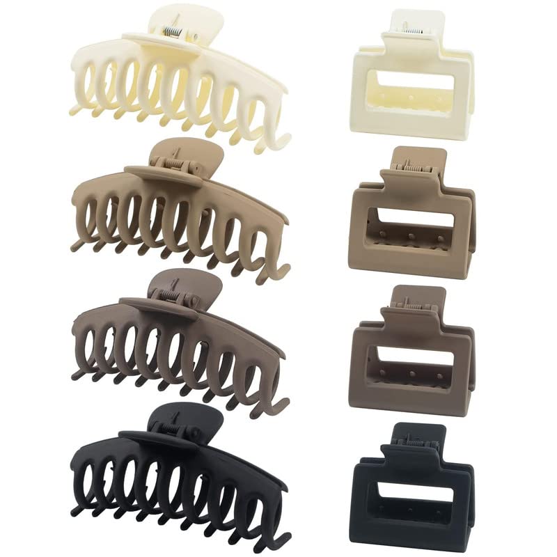 8 Pcs Hair Claw Clips for Women - Large Banana & Square Hair Clips for Thick Hair, Non-Slip Strong Hold Hair Accessories (Multicolor) - Perfect for Daily Styling, Work, Gym & 90s Retro Fashion