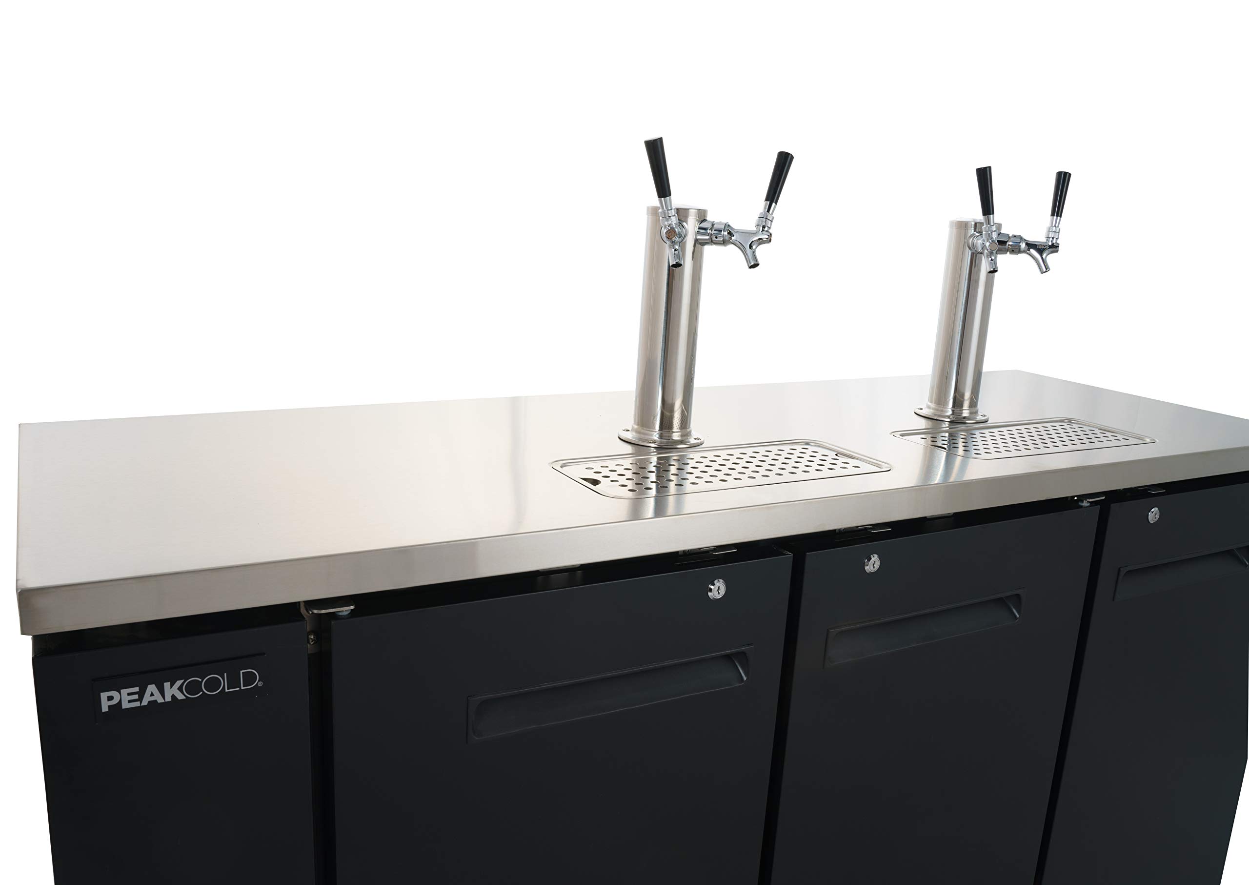 3 Door 4 Tap Commercial Beer Dispenser - Double Tower Keg Cooler Kegerator 72 Inch Wide - Perfect for Bars, Restaurants, and Home Brewing Parties