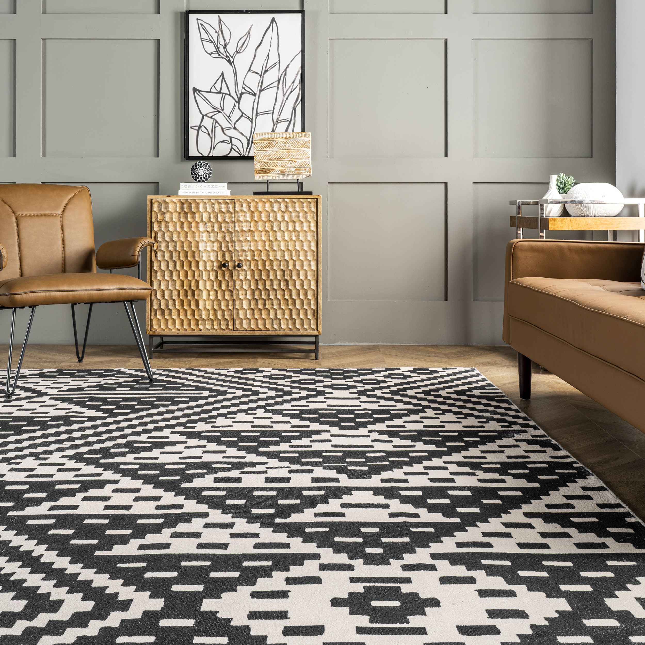 Alexis Trellis Washable Rug - Black | Non-Slip Indoor Outdoor Carpet for Living Room, Bedroom, Patio