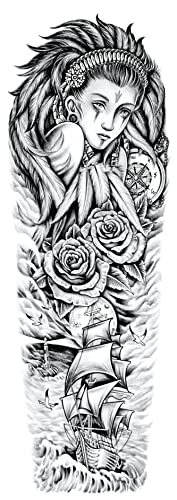 6 Sheets 3D Temporary Tattoo Stickers - Realistic Fake Tattoos for Adults & Kids - Waterproof Full Arm, Leg & Shoulder Body Art (17x48cm) - Perfect for Parties, Halloween, Cosplay & Fashion Shows - Lion, Sailing & Black Design Options