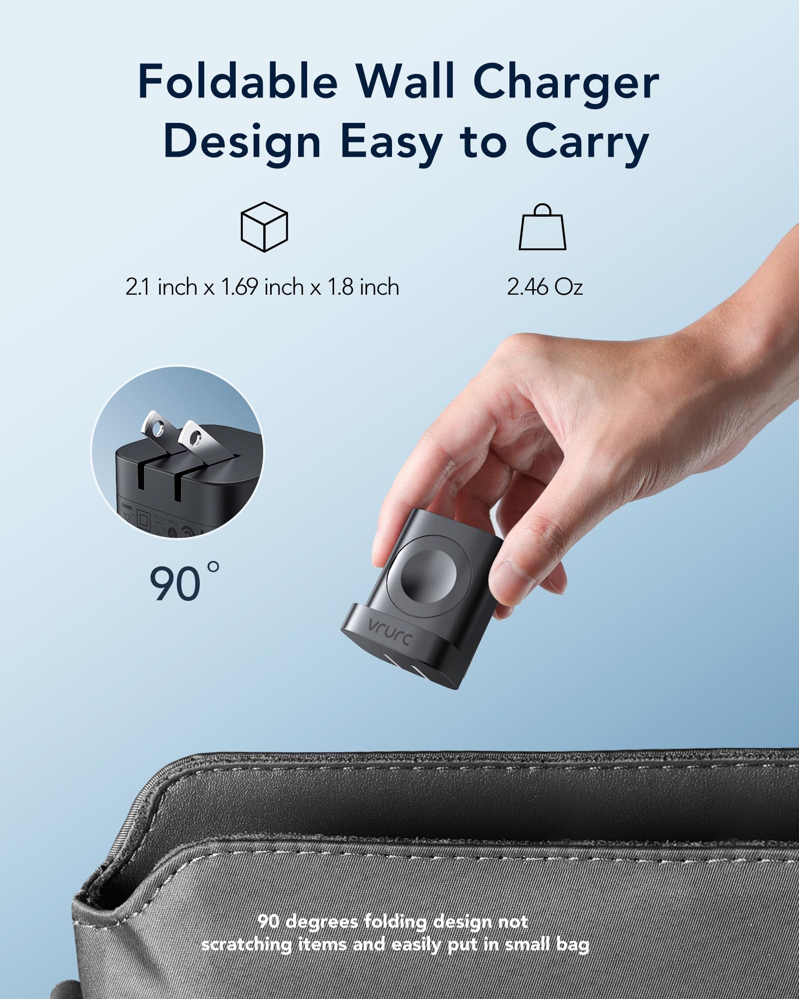 VRURC 3-in-1 Magnetic Wireless Charger for Apple Watch Ultra/SE/10/9/8/7/6/5/4/3/2/1, iPhone 16/15/14/13 & Android - 20W PD Fast Charging, Portable Travel Charging Block (Black) | Perfect for Home, Office & Travel Use