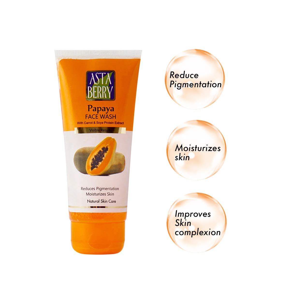 Astsbeery Papaya Face Wash (100ml) - Pack of 3 | Gentle Exfoliating Cleanser for Glowing Skin | Perfect for Daily Skincare Routine & Travel
