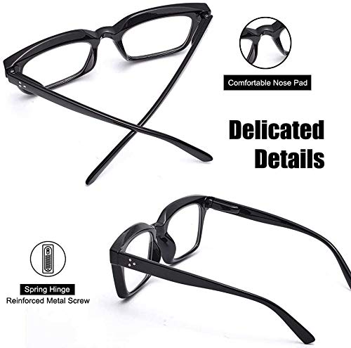 JiSoo Blue Light Blocking Reading Glasses for Women & Men - Large Frame Computer Glasses with 3.5 Magnification, Stylish Black - Perfect for Office Work, Screen Time & Night Reading