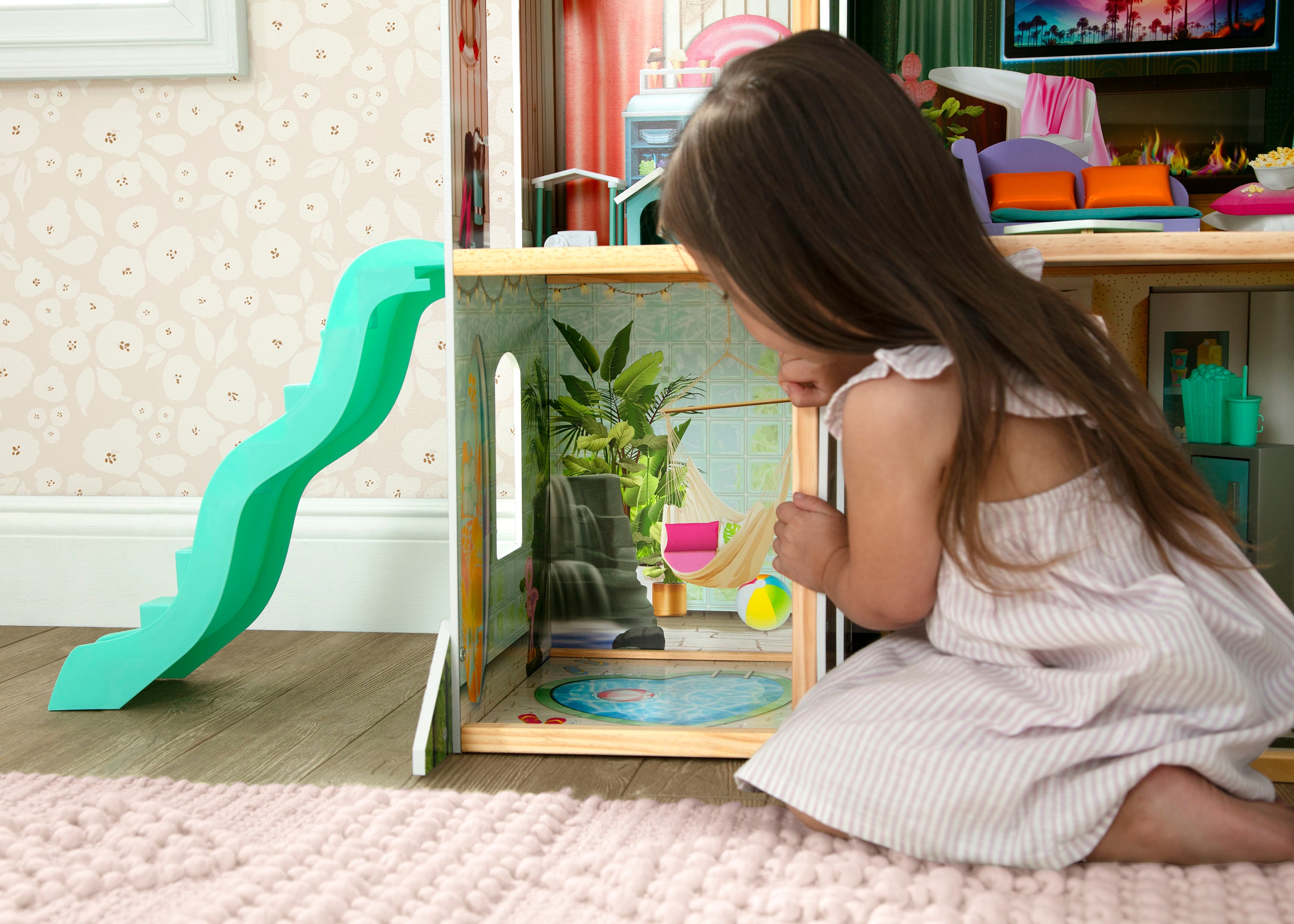 Deluxe Maui Dollhouse for Kids - Wooden Playhouse with Furniture & Accessories - Perfect for Pretend Play, Birthday Gifts & Home Decor