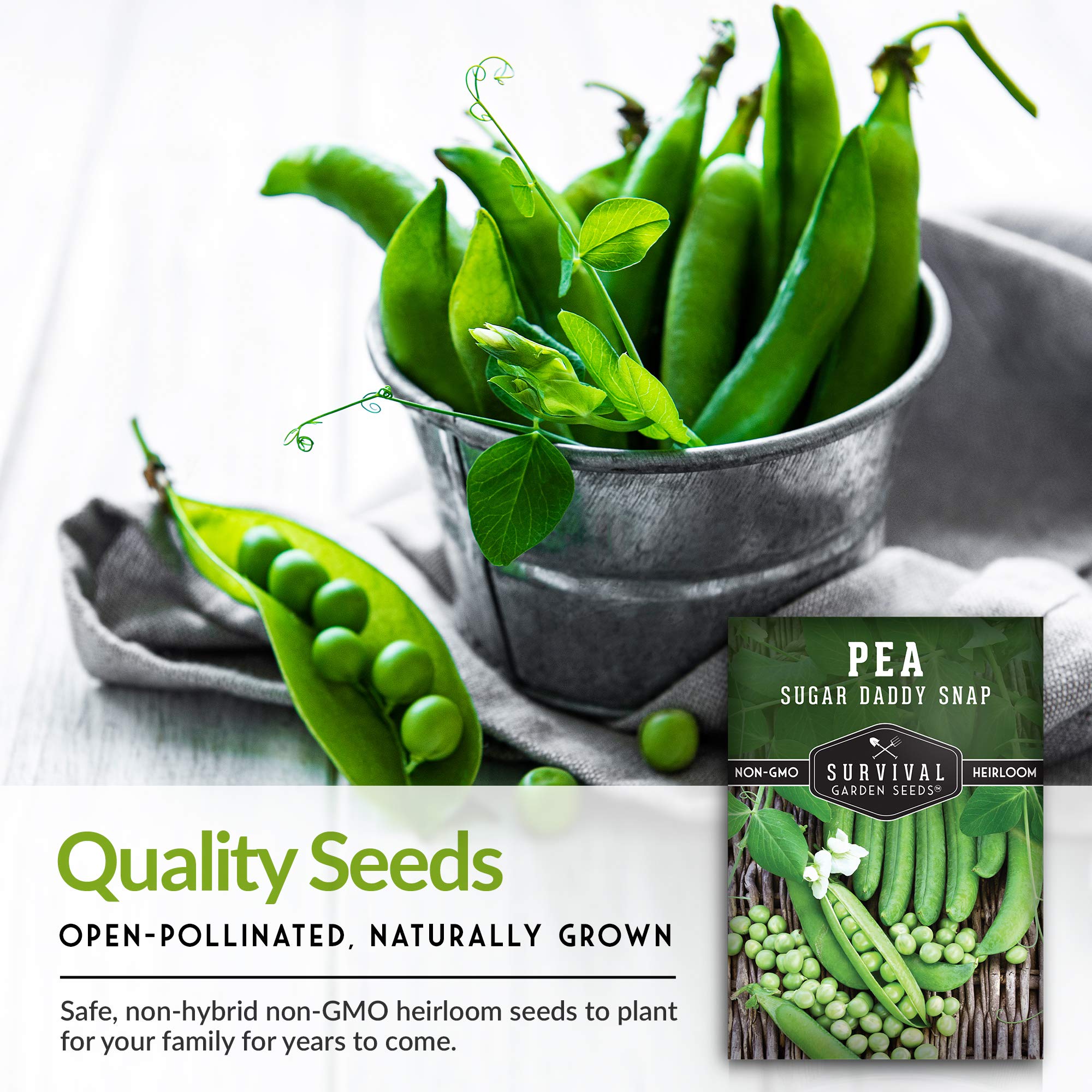 Survival Garden Seeds - Non-GMO Heirloom Sugar Daddy Snap Pea Seeds for Planting (1 Packet) - Grow Delicious Sweet Pea Pods in Home Vegetable Gardens - Perfect for Fresh Salads, Stir-fries & Healthy Snacking