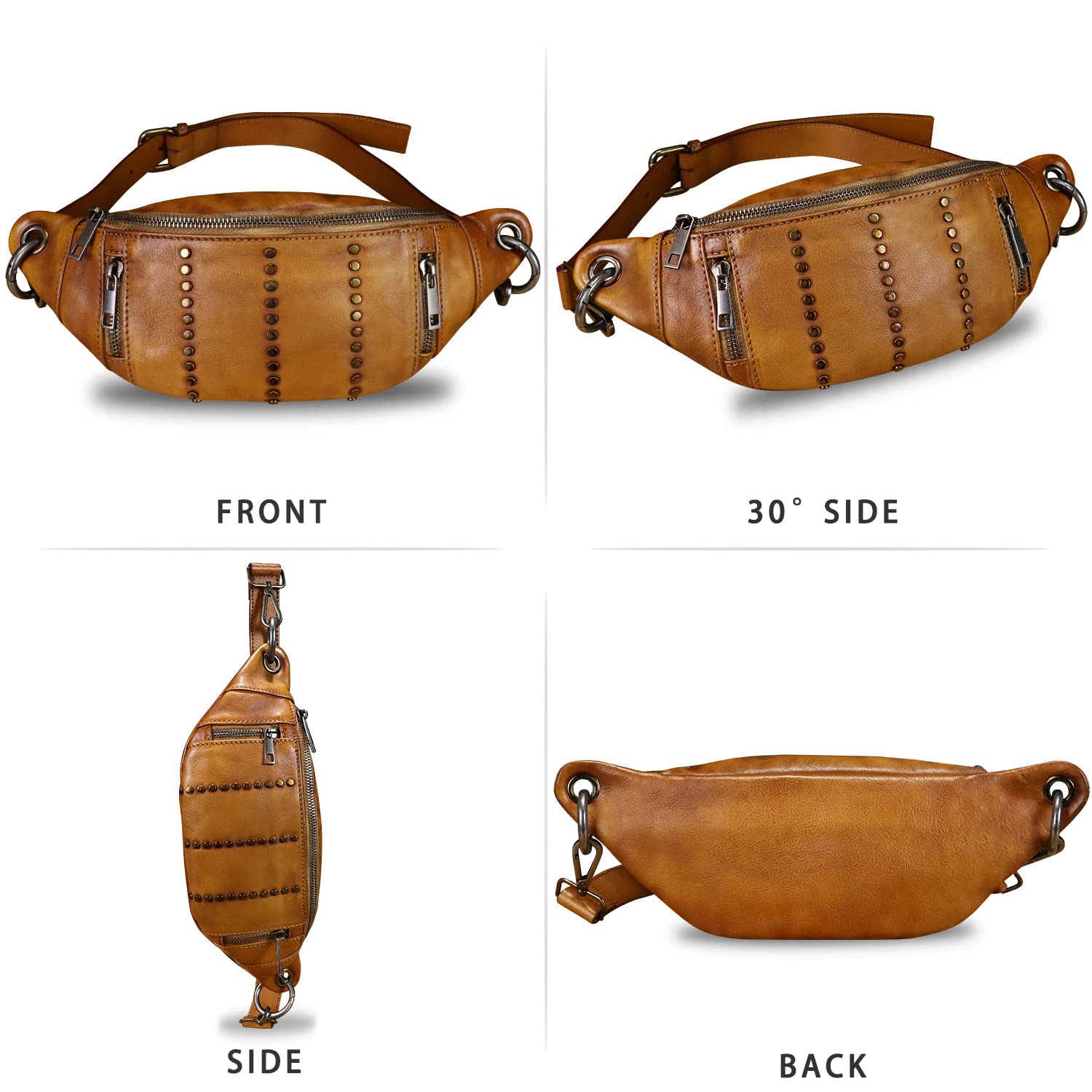 Genuine Leather Fanny Pack for Women - Vintage Real Leather Waist Bag - Fashion Hip Bag - Crossbody Purse - Perfect for Travel, Hiking, Concerts & Everyday Use