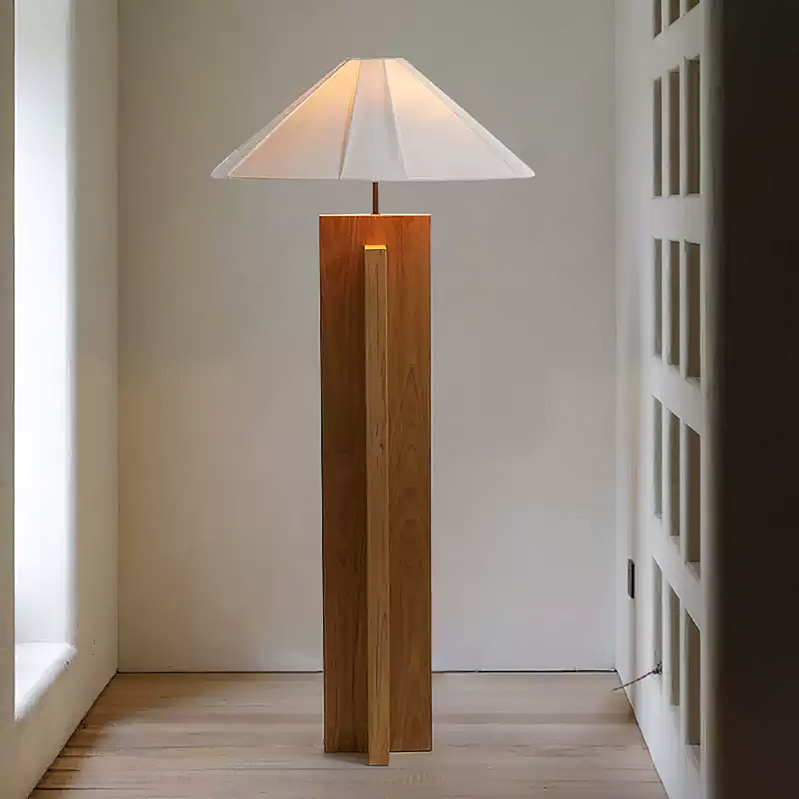 Crossbase Wooden Floor Lamp - Modern Standing Light for Living Room, Bedroom & Office - Adjustable Height & Warm White LED Bulb Included - Perfect for Reading, Relaxing & Ambient Lighting