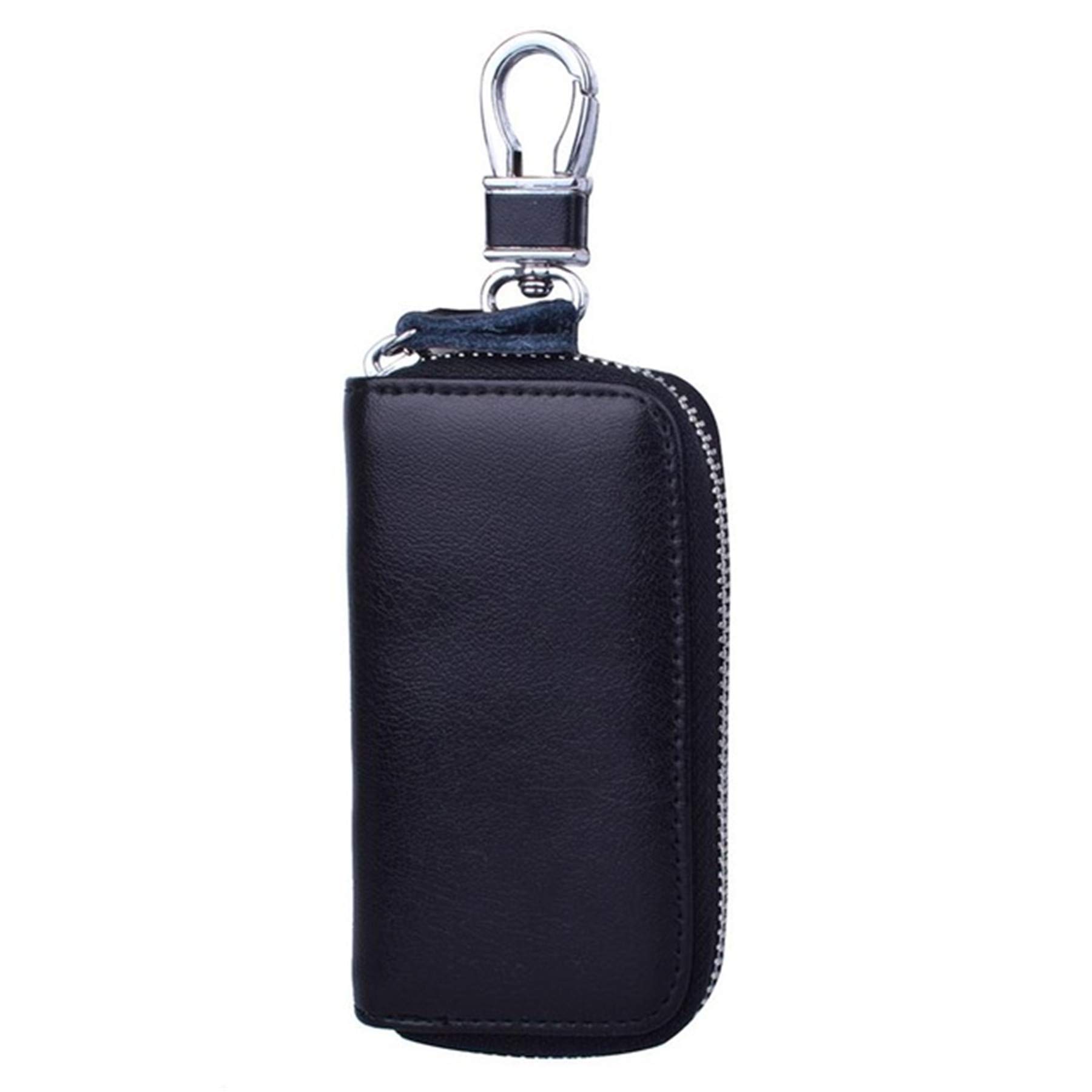 Men's Genuine Leather Zip Around Key Holder - 6 Hook Key Organizer Wallet for Car Keys, House Keys & Office Keys - Perfect for Travel, Work & Everyday Use