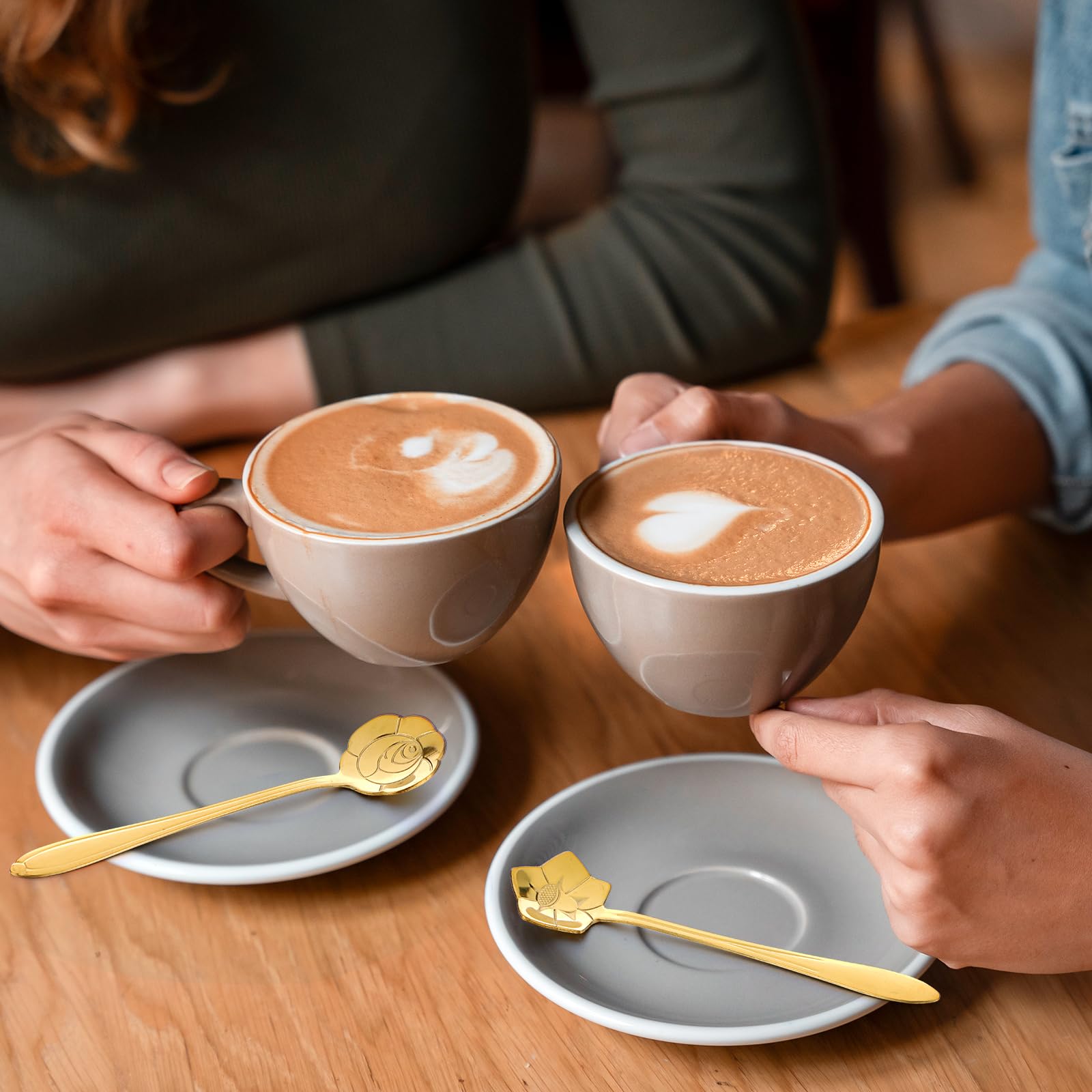 40 PCS Gold Stainless Steel Flower Dessert Spoons - Mini Coffee & Tea Stirring Spoons, Sugar Scoops for Cafe, Home, Party - Elegant Small Teaspoon Set in 8 Stylish Designs - Perfect for Afternoon Tea, Dessert Bars & Coffee Shops