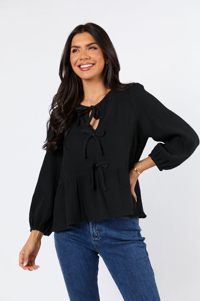 Elegant Black Bow Detail Blouse for Women | Chic Office & Party Wear | Final Sale