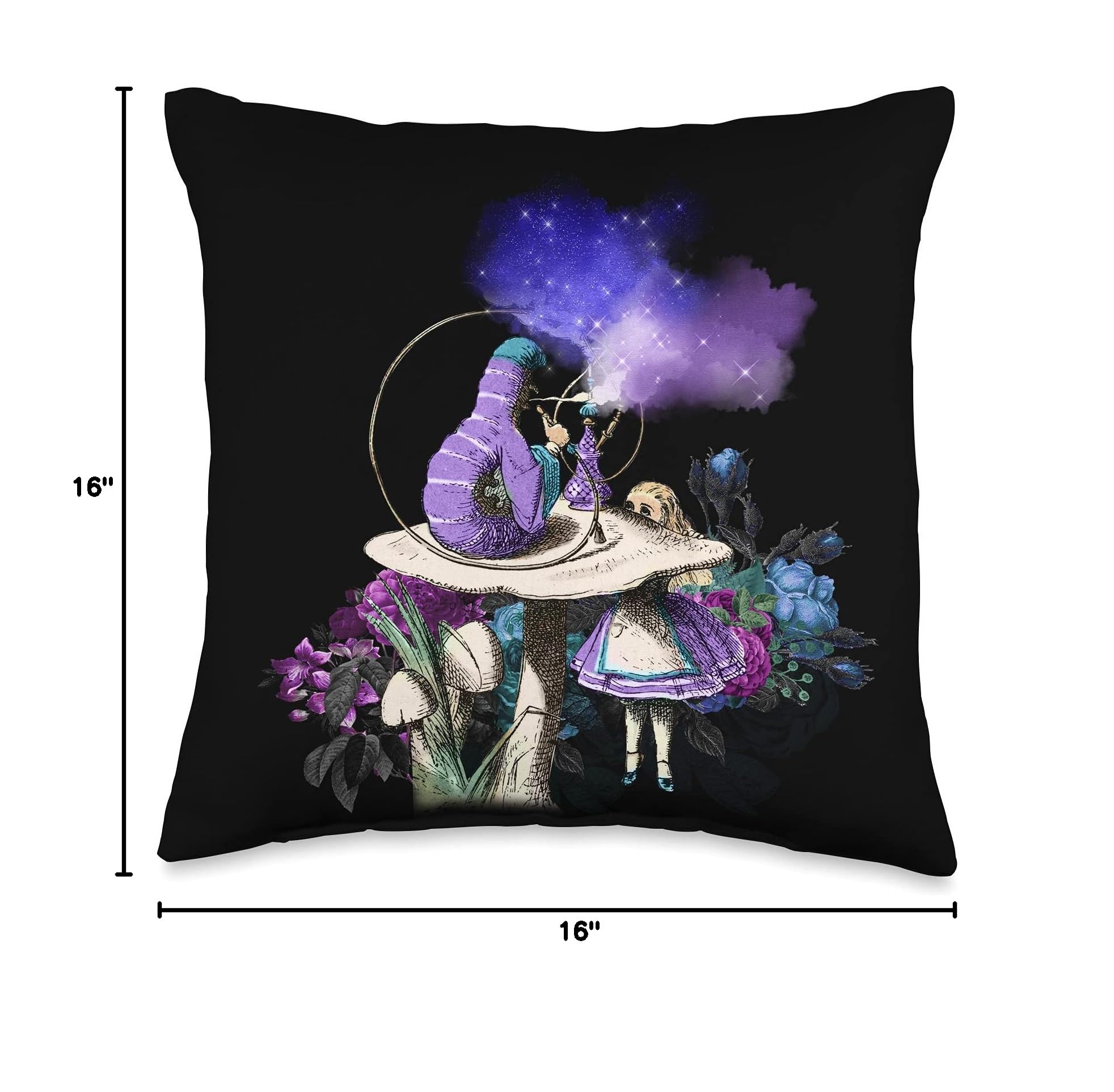 Smoking Caterpillar and Alice in Wonderland Throw Pillow - Whimsical Home Decor for Living Room, Bedroom, or Nursery