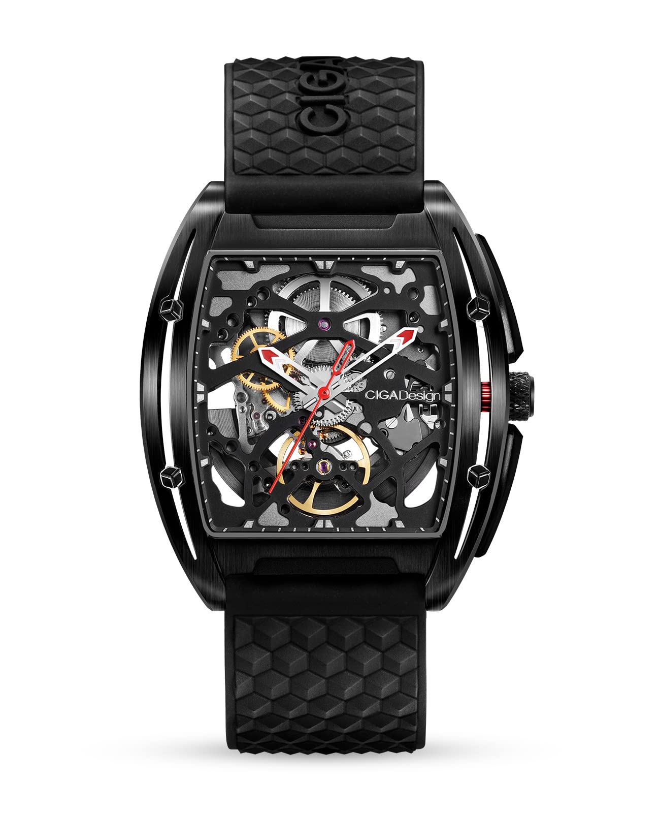 CIGA Design Z Series Automatic Skeleton Watch - Luxury Tonneau Mechanical Wristwatch with Genuine Leather & Silicone Strap, Stainless Steel Case, 50M Waterproof - Perfect Business Dress Watch & Unique Gift for Men & Women - Ideal for Formal Events, Office Wear & Special Occasions