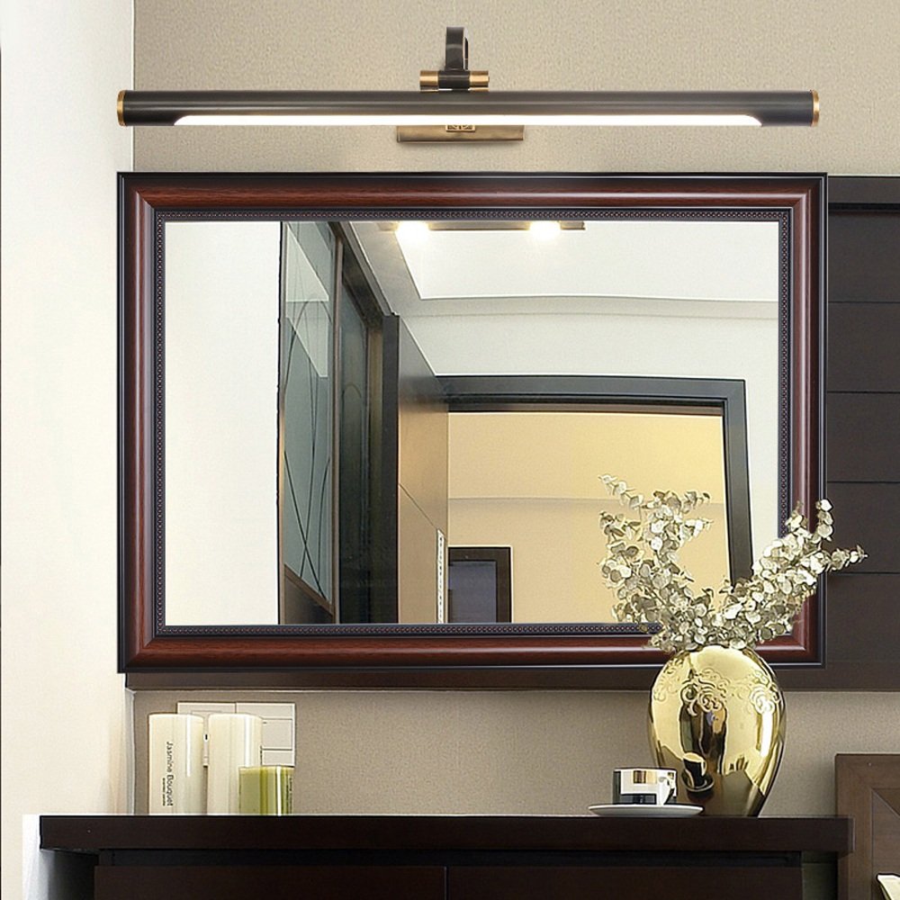 KMYX LED Bathroom Makeup Mirror with Adjustable Headlights - 7W SMD 5050 Front Light for Vanity, Dressing Room & Bathroom Lighting - 240° Swivel Wall Lamp in Black & Copper Finish | Perfect for Makeup Application, Shaving & Home Decor