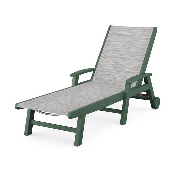 POLYWOOD Coastal Chaise Lounge Chair with Wheels - Durable Outdoor Furniture for Patio, Poolside & Beach Relaxation