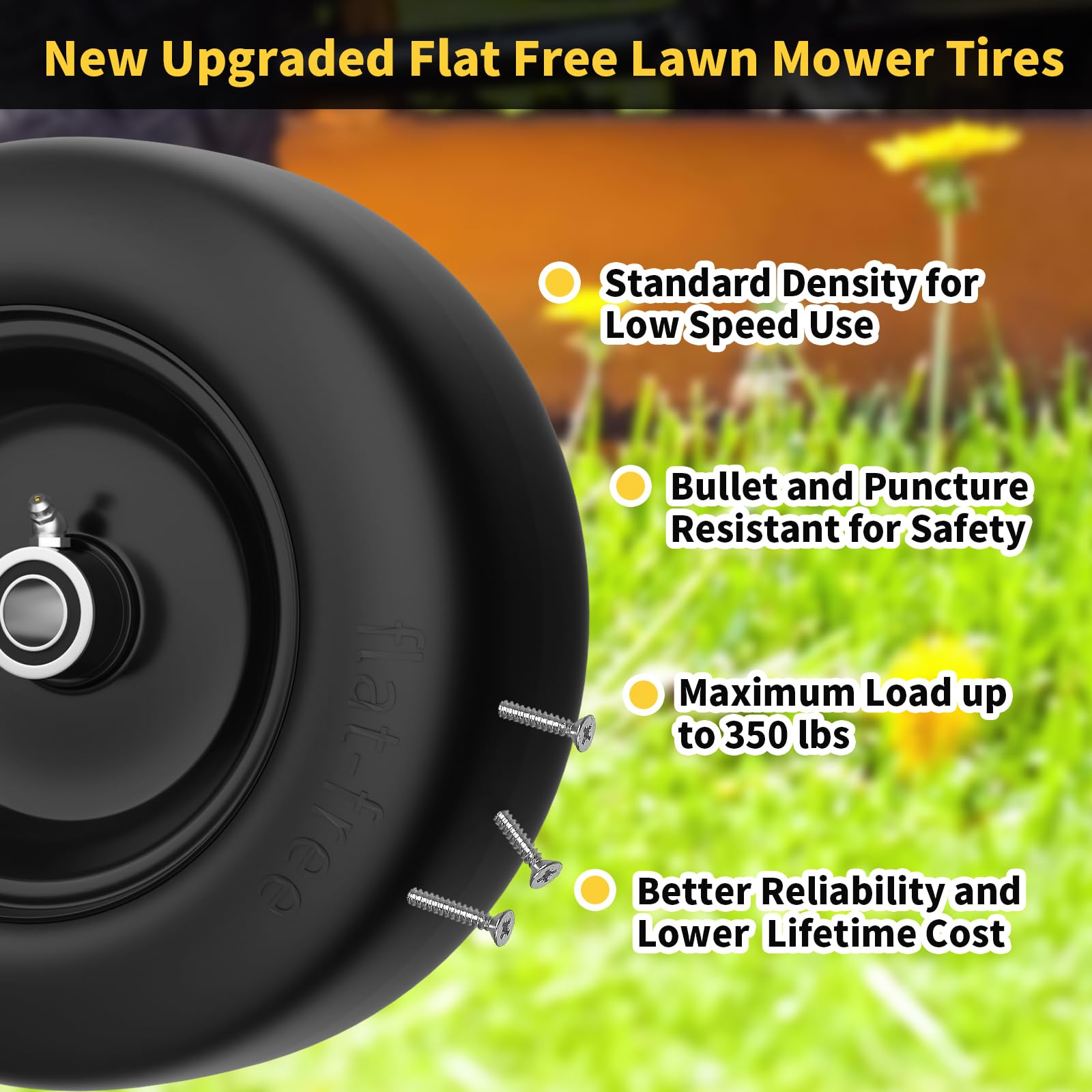TEPU 11x4.00-5 Solid Flat Free Lawn Mower Tires - 2 Pack Black Zero Turn Mower Front Tires with 3/4