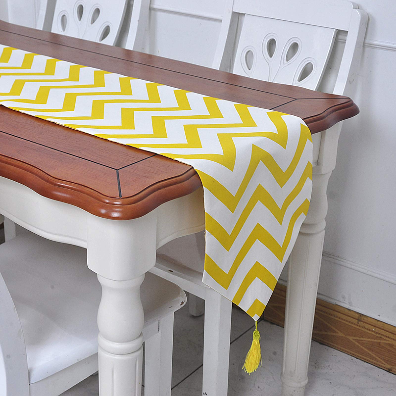 Skyinbags Wave Pastoral Style Table Runner - Nordic Simple Table Flag, Mediterranean Tablecloth for Coffee Table, TV Cabinet, Model Room, Dining, Hotel, Bed Towel Decoration - Yellow, 32x200cm | Perfect for Farmhouse, Boho & Coastal Home Decor