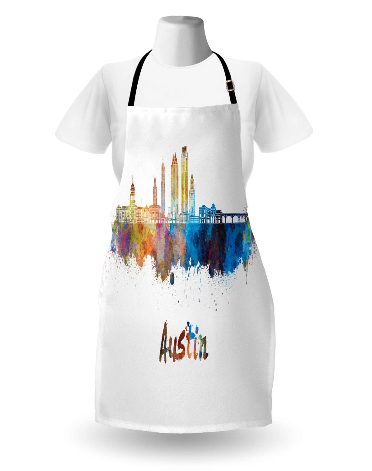 Ambesonne Austin Apron - Adjustable Unisex Kitchen Apron for Cooking, Baking, Gardening