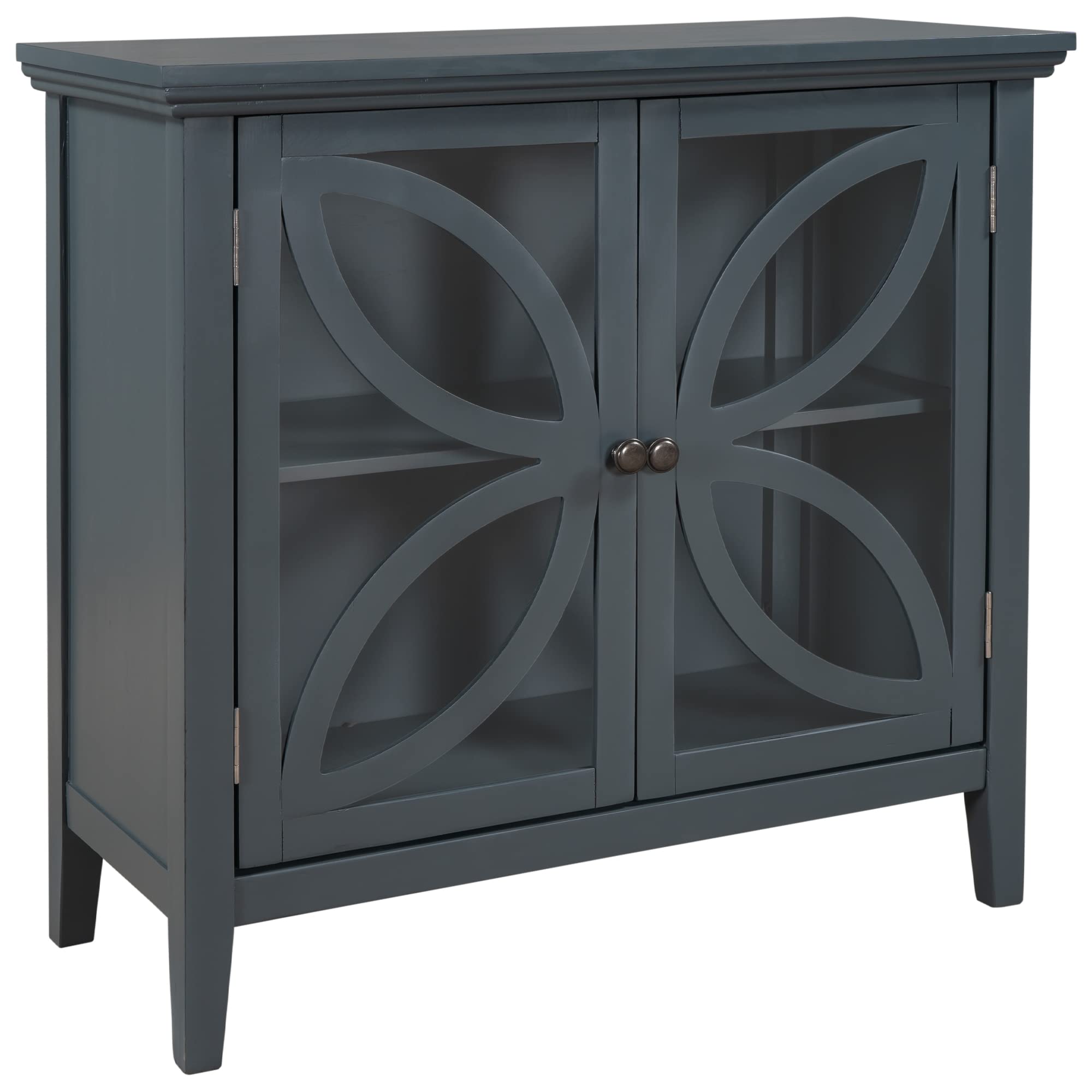 Modern Wooden Accent Storage Cabinet with Decorative Transparent Glass Door - Entryway, Living Room & Bedroom Sideboard for Home Organization & Display