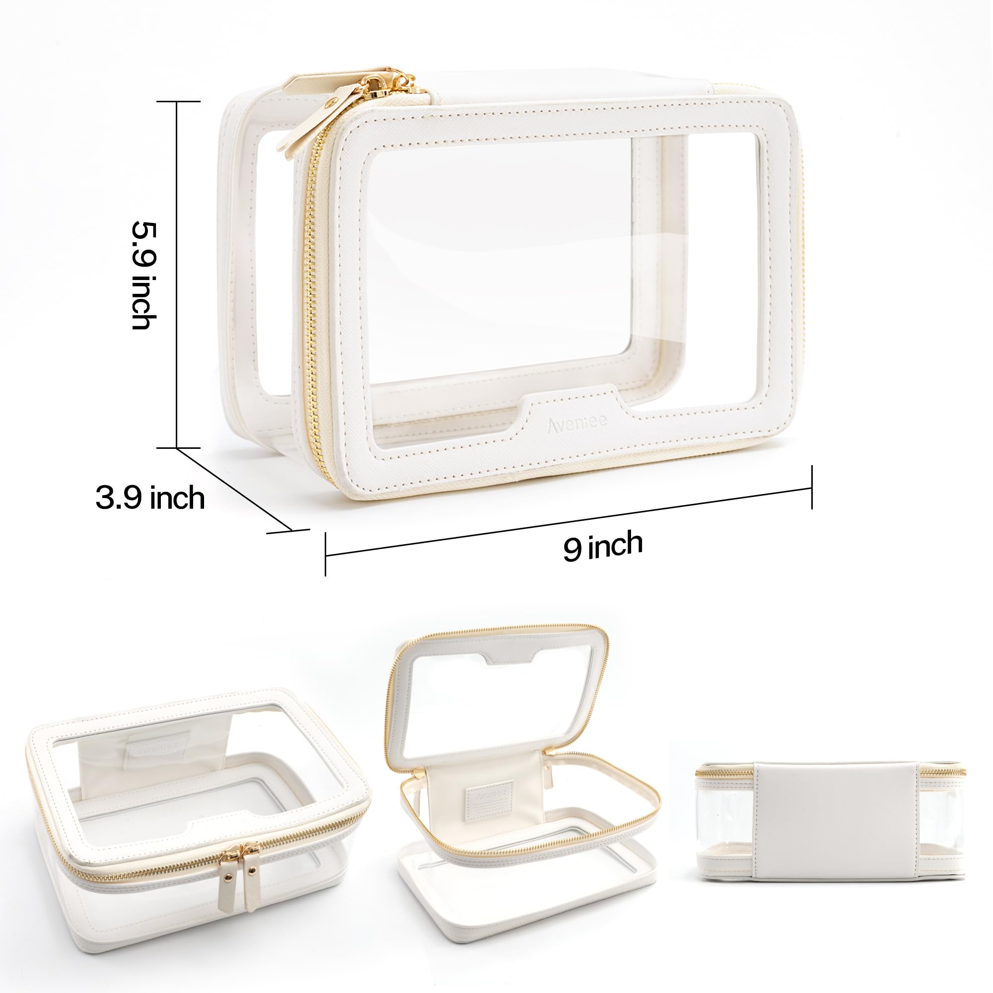 Aveniee Clear Makeup Bag for Women - Large Travel Toiletry Organizer with Dual Zipper - Transparent Cosmetic Case for Makeup & Toiletries (Off-White) - Perfect for Travel, Gym, and Daily Organization