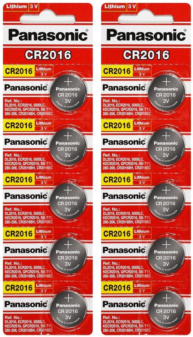 Panasonic CR2016 3V Lithium Coin Battery 10-Pack (2 x 5-Pack) - Genuine Watch Batteries for Timepieces, Car Key Fobs, Remote Controls & Electronic Devices | Perfect for Home, Office & Travel Use