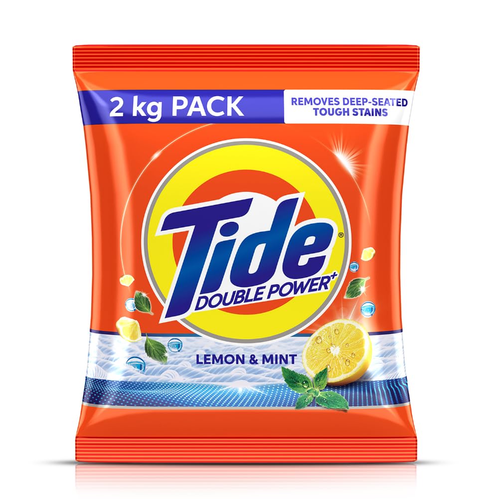 Tide Plus Laundry Detergent Powder - 2kg (4.4 lb) | Lemon & Mint Scent | Deep Stain Remover for Oil, Gravy & Tea | High Efficiency HE Safe | For Washer Machine & Hand Wash | Fresh Scent for Clothes, Towels & Bedding
