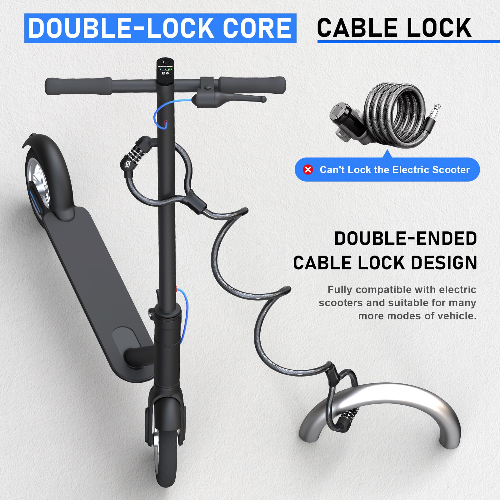 Heavy Duty Scooter Lock - 41 Inch Combination Cable Lock for Bikes, Electric Scooters & Mobility Devices | Anti-Theft Double Cable Security | Perfect for Urban Commuting, Campus Safety & Outdoor Activities