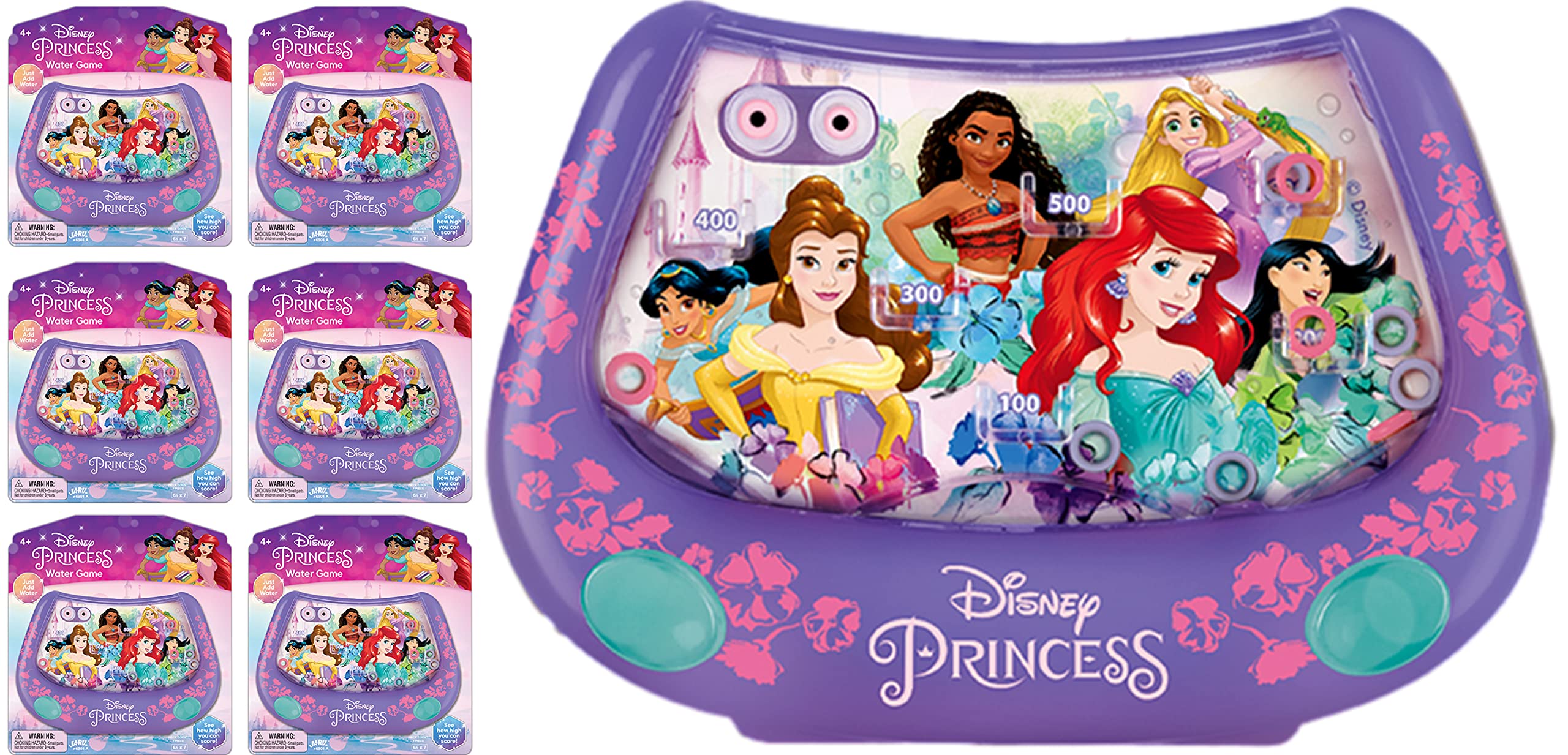 Disney Princess Handheld Water Ring Toss Game - 6 Pack Sensory Toys for Kids, Classic Retro 90s Nostalgia Toys, Fun Car Travel Activities & Stocking Stuffers (A-6901-6) | Perfect for Birthday Gifts, Party Favors and Indoor Play