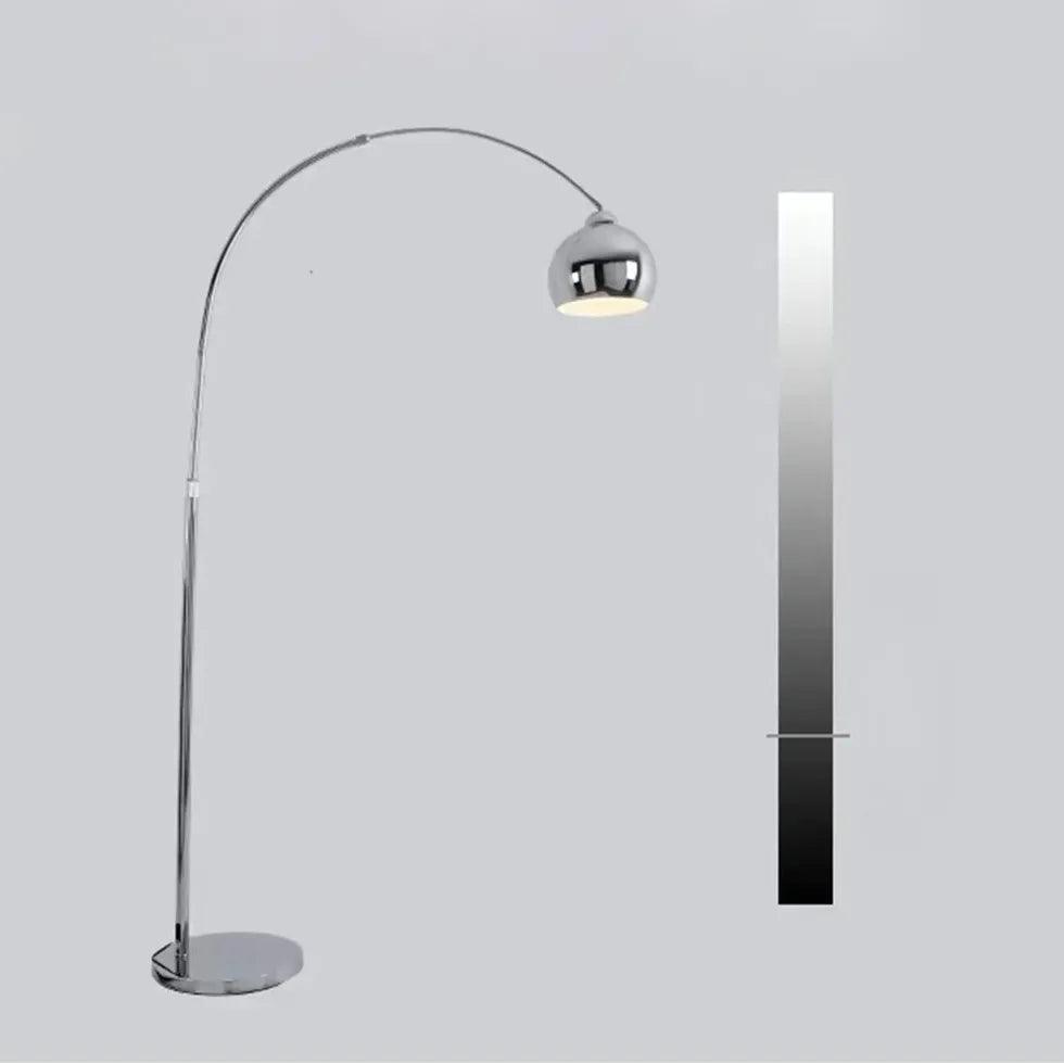 Modern Arc Floor Lamp in Silver - Adjustable Standing Light for Living Room, Bedroom & Office - Sleek Contemporary Design with Spherical Base