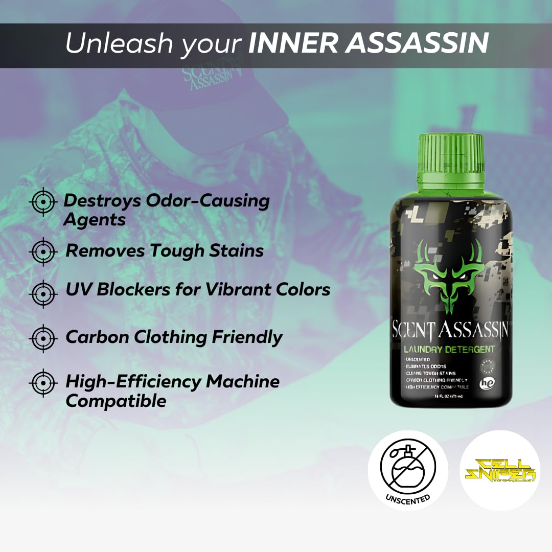 Unscented Laundry Detergent 16oz - Scent Free & Hypoallergenic - Hunting Scent Eliminator for Clothes - Ideal for Hunting, Camping & Sensitive Skin Care
