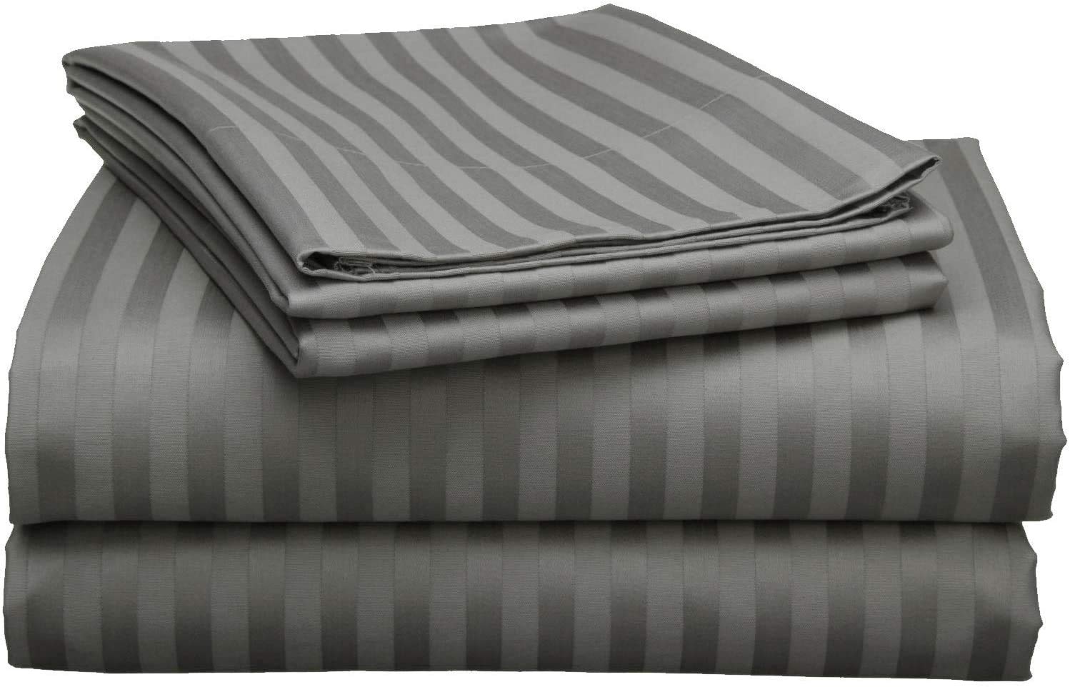 Premium 600 Thread Count Egyptian Cotton Sheet Set - 4 Piece King Size, Dark Grey Striped, Fits 15