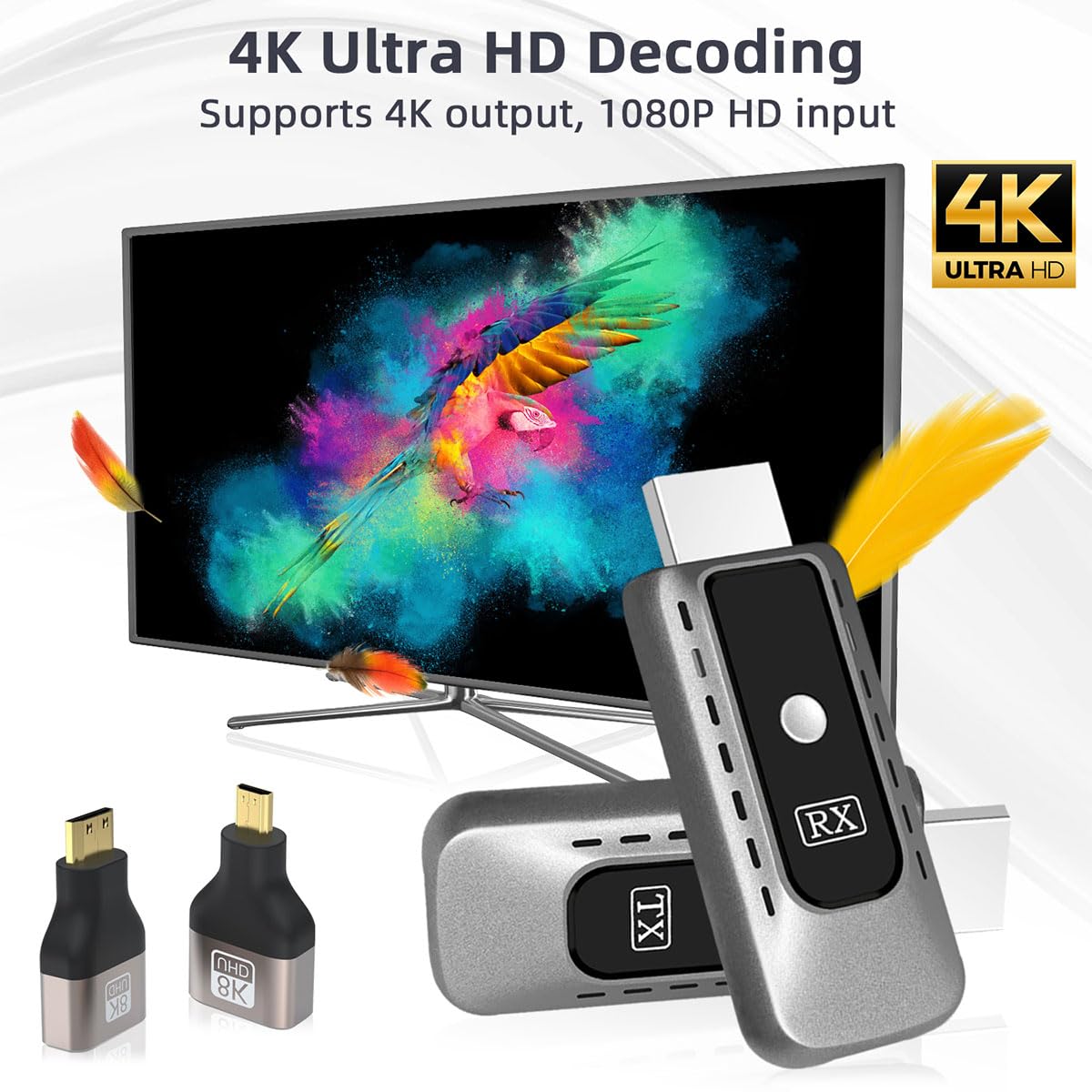 SUNMEG Wireless HDMI Transmitter and Receiver Kit - 4K Decode & 1080P Output, Dual Band 2.4G/5G, Plug & Play - Stream HD Video/Audio from Laptop/PC/Projector to Monitor/TV for Home Theater, Gaming & Office Presentations