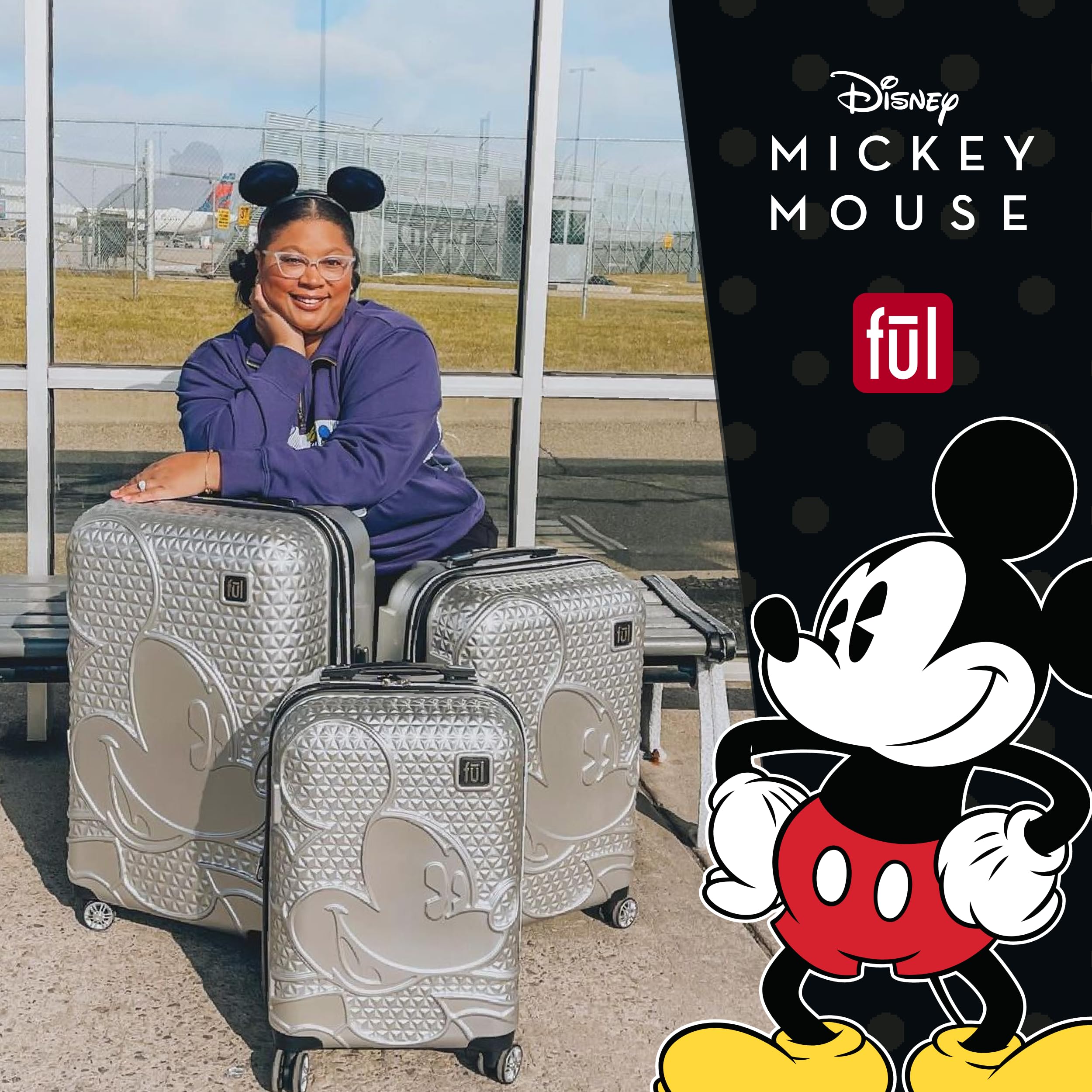 Disney Mickey Mouse 21 Inch Hardside Spinner Wheel Carry On Luggage - Lightweight Rolling Suitcase for Travel, Business Trips & Weekend Getaways (Silver)