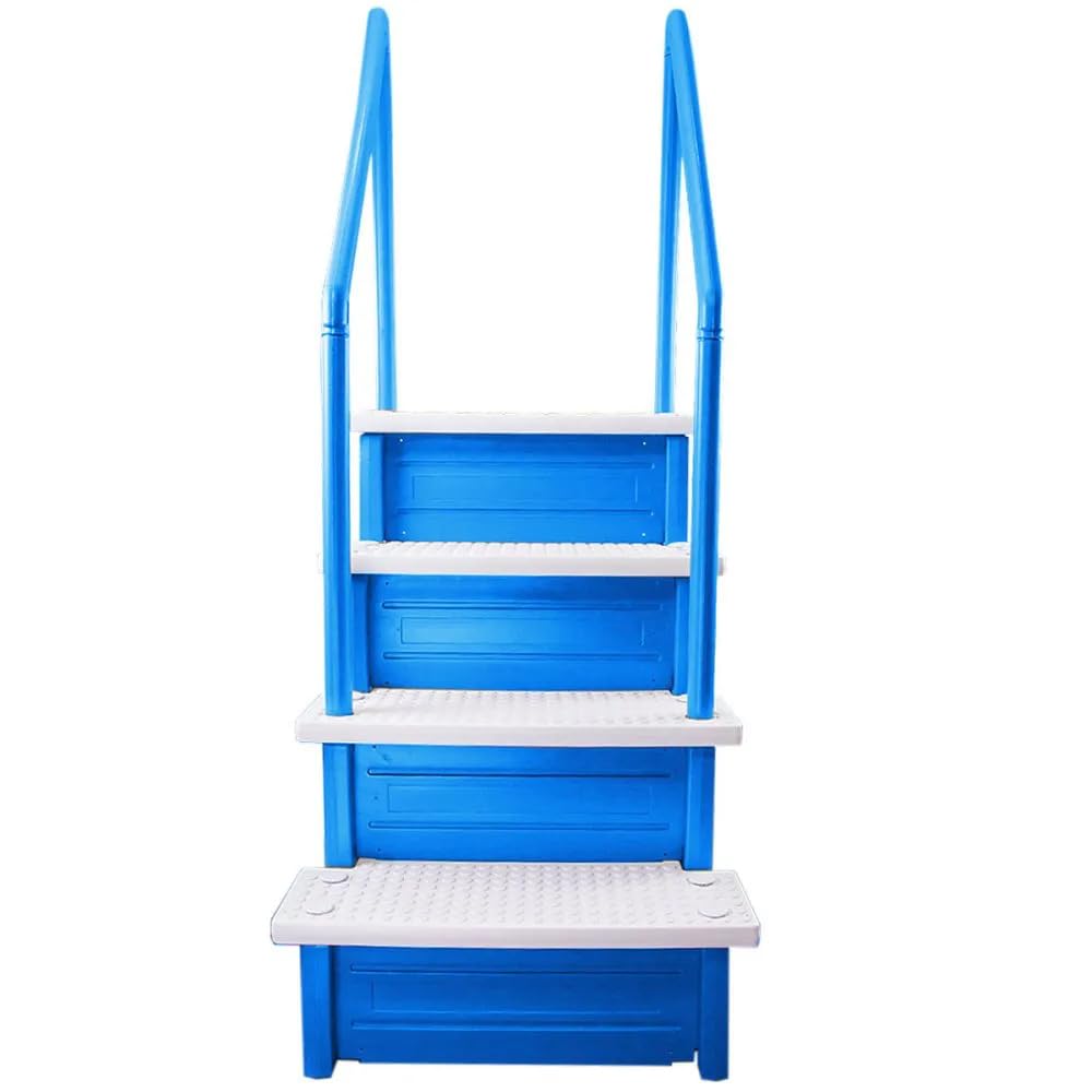 **Anti-Slip Above Ground Pool Steps to Deck – Heavy Duty 250lb Capacity Safety Ladder for Inground & Above Ground Pools – Blue & White Design – Perfect for Backyard, Family Swim Safety & Easy Pool Access**