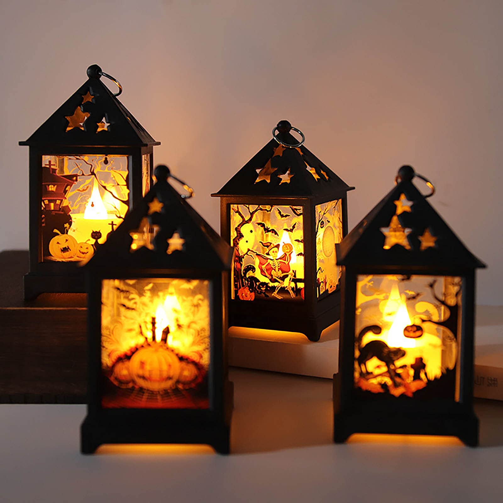 LATINDAY Halloween LED Lantern Lights - Vintage Flameless Skull Skeleton Night Light for Indoor Outdoor Decor | Perfect for Halloween Party, Home, Bar & Garden Decorations