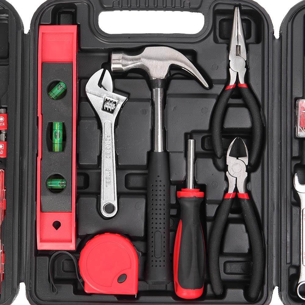 GT4-LY 136-Piece Tool Set in Red - Complete Home Repair & DIY Tool Kit for Mechanics, Carpenters, and Household Use