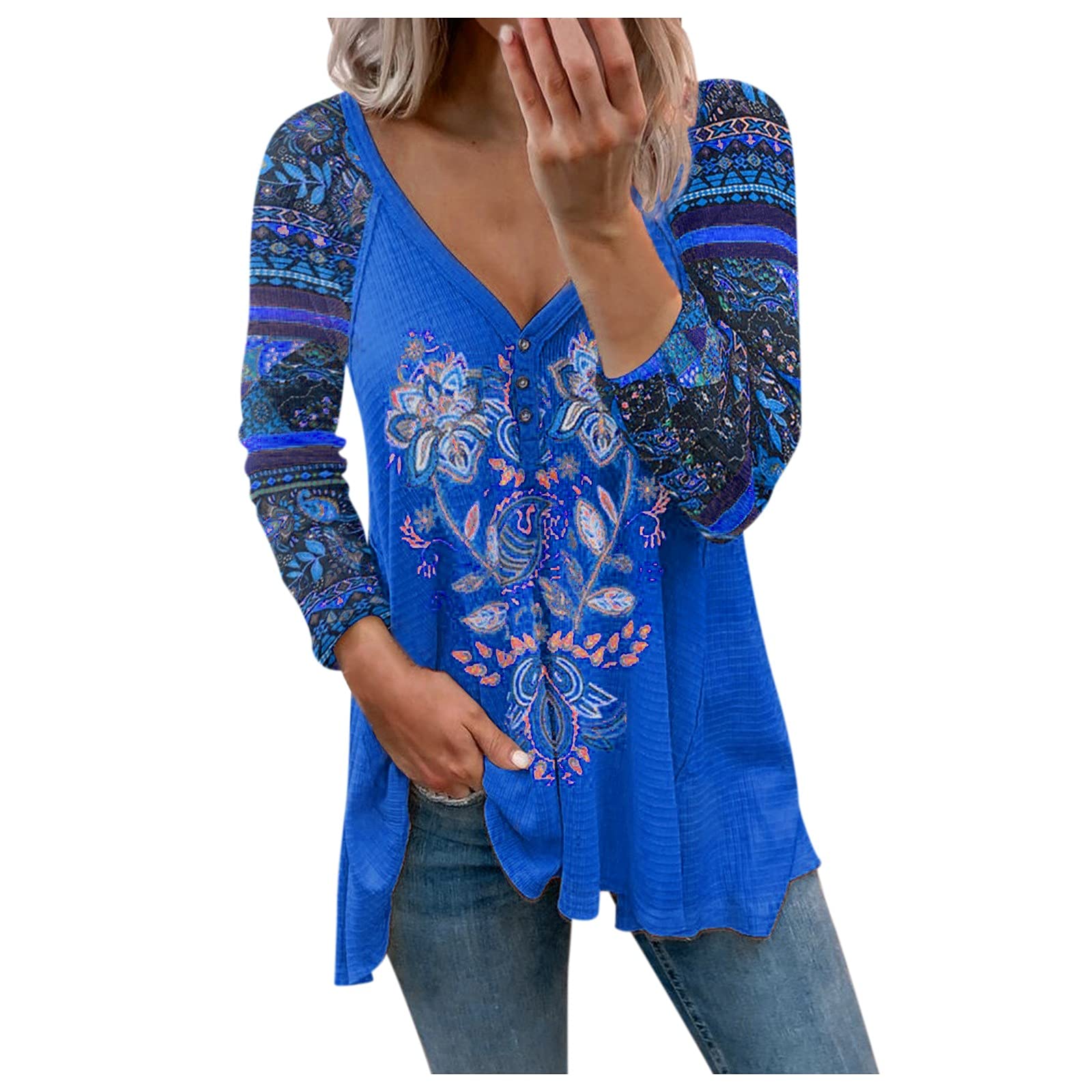 Women's Long Sleeve Tunic Tops - Floral Print Casual Loose Blouse for Leggings | Comfortable Everyday Wear for Work, Yoga & Outfits