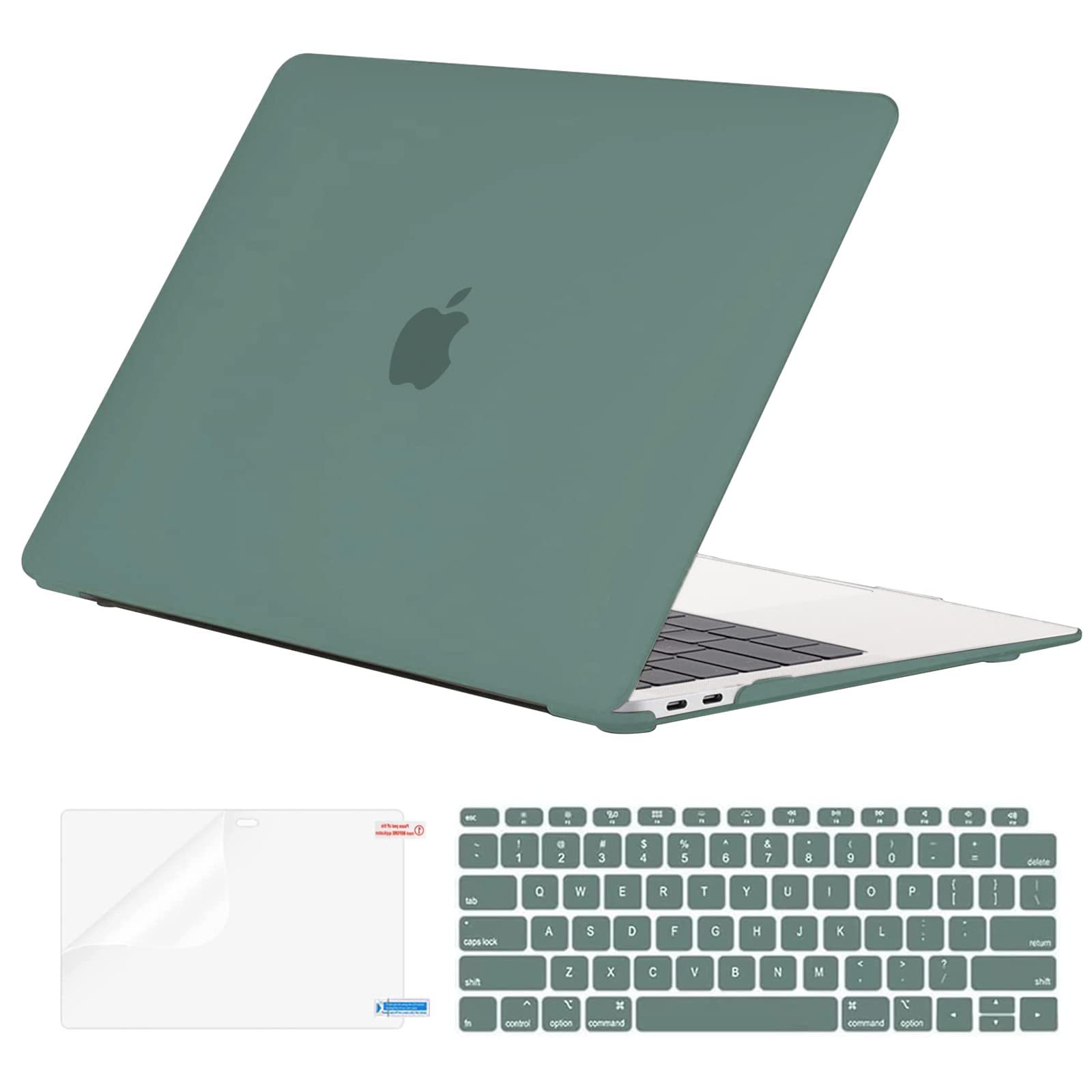 EooCoo Hard Protective Case for MacBook Air 13 inch (M1 Chip 2021-2018 & Retina Display Models) - Durable Plastic Shell with Transparent Keyboard Cover & Anti-Glare Screen Protector in Matte Midnight Green | Perfect for Work, Travel & School Use