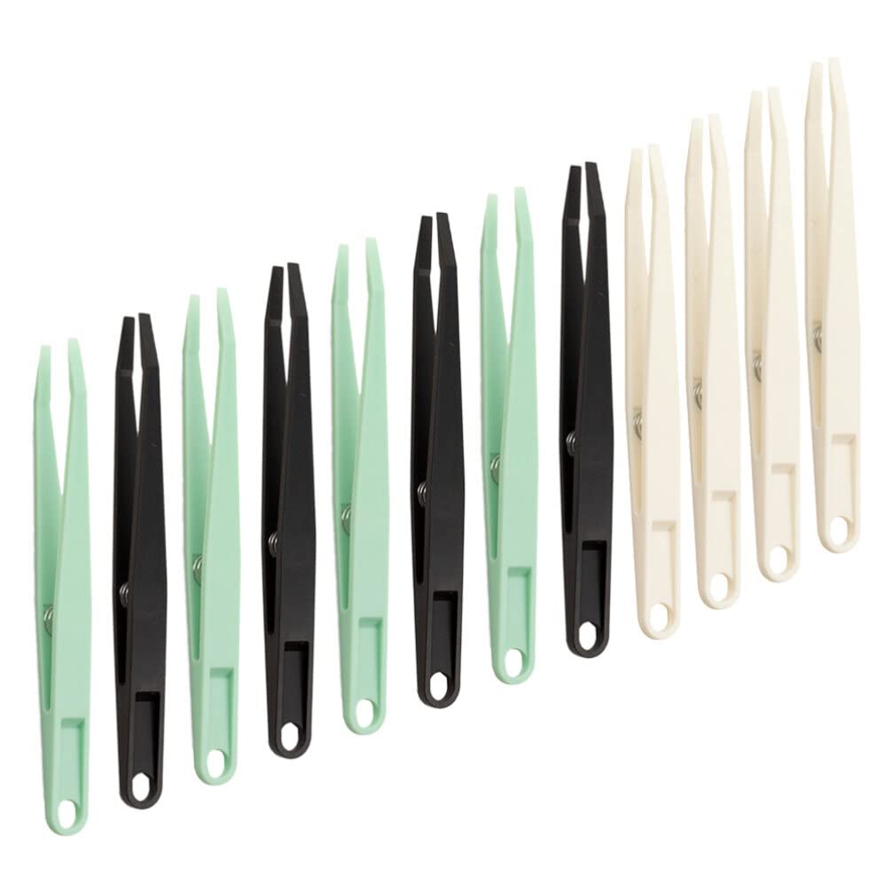 STOBOK 12-Piece Flat Head Tweezers Set - Stainless Steel Lab Tweezers for Jewelry Making, Makeup, First Aid & Crafts - Precision Tools for DIY, Cosmetics & Medical Use