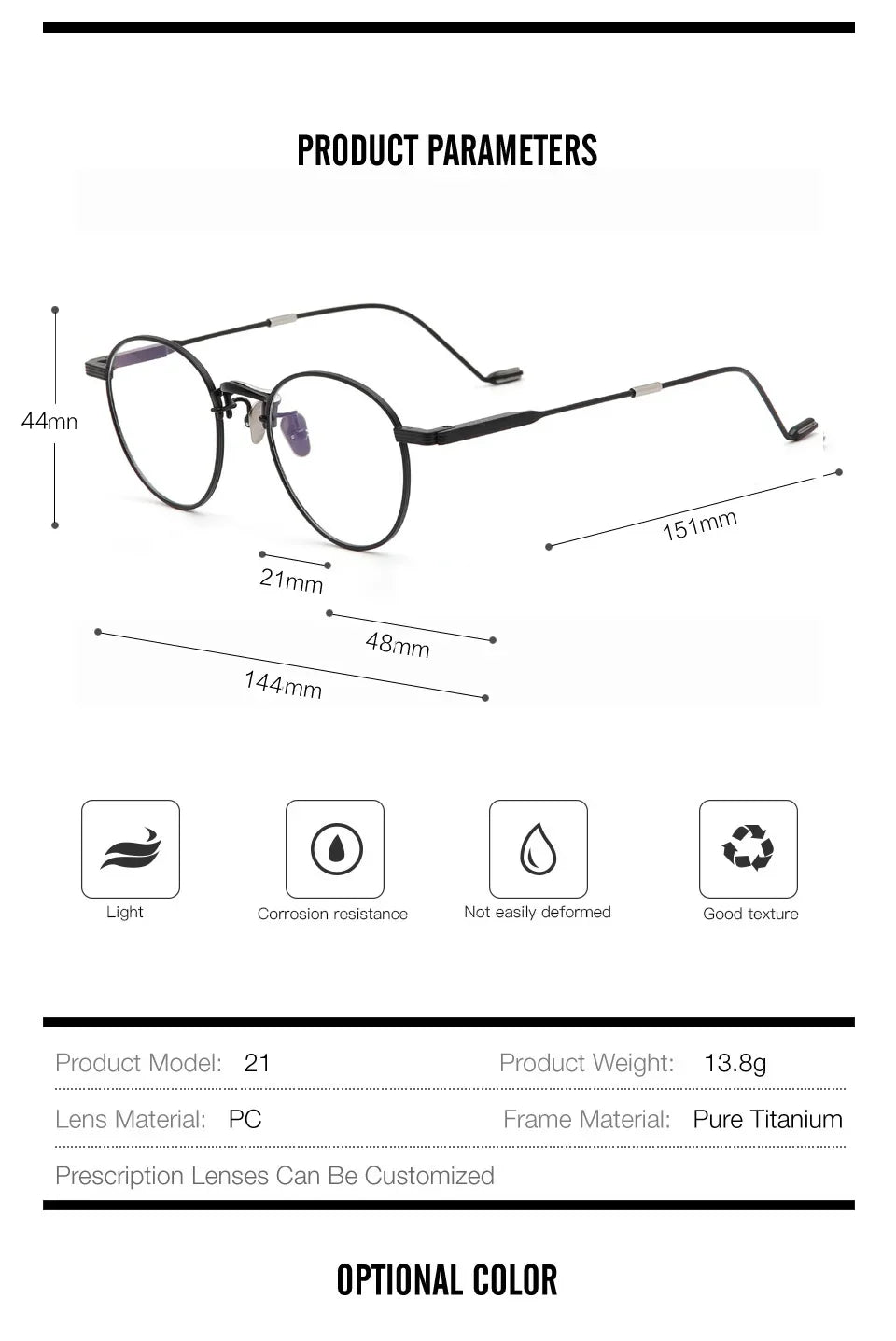 Aror Unisex Full Rim Round & Square Titanium Eyeglasses Frame 492122 - Lightweight Durable Glasses for Work, Reading & Fashion