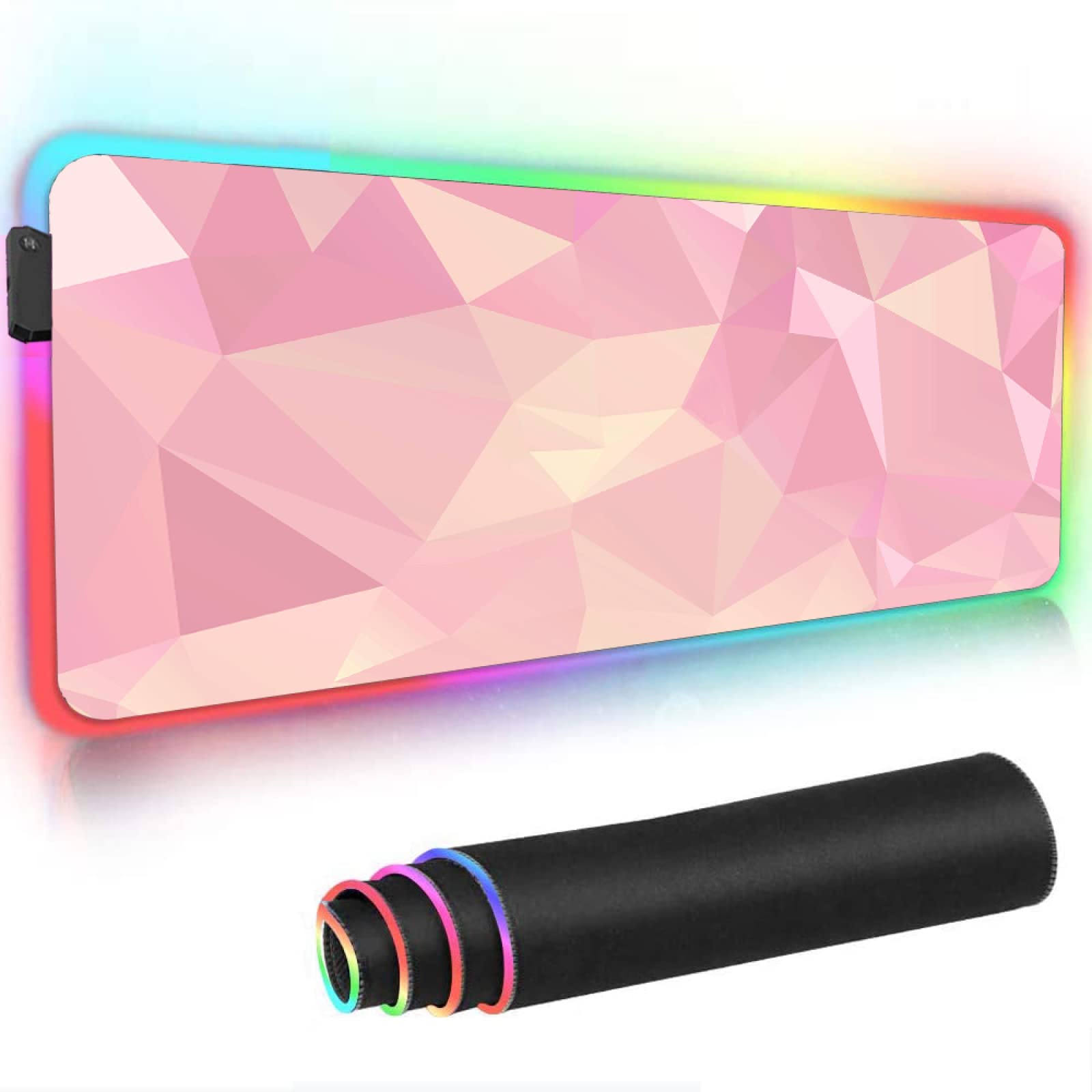 RGB Gaming Mouse Pad - Large 400x800mm Pink Diamond Geometry Art LED Glowing Mousepad for PC & Laptop Gamers - Perfect for FPS, MOBA, Anime Gaming & Office Work
